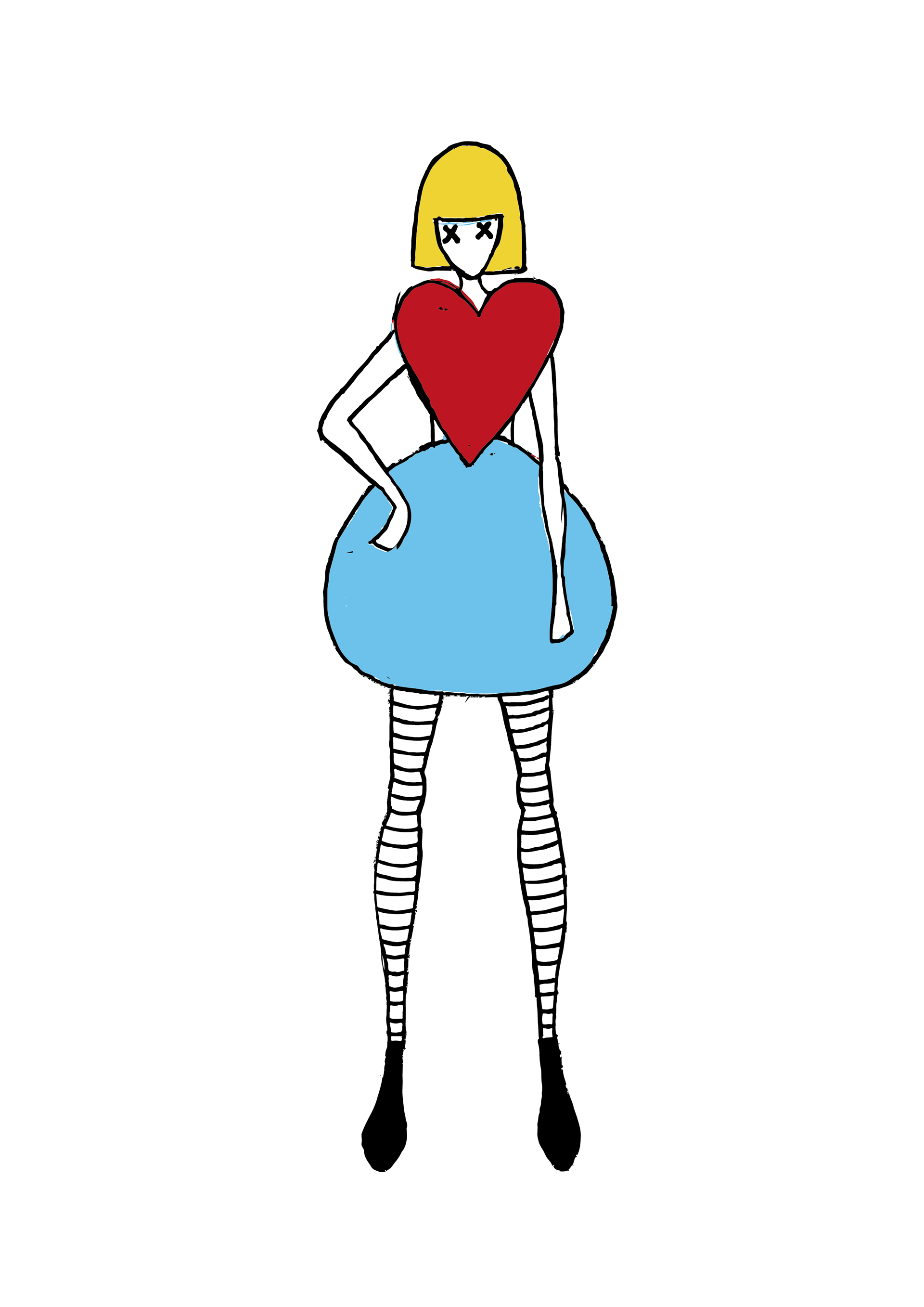 Desenho de moda inspirada na personagem Alice de Alice no País das Maravilhas para matéria de Linguagem em Comunicação Visual