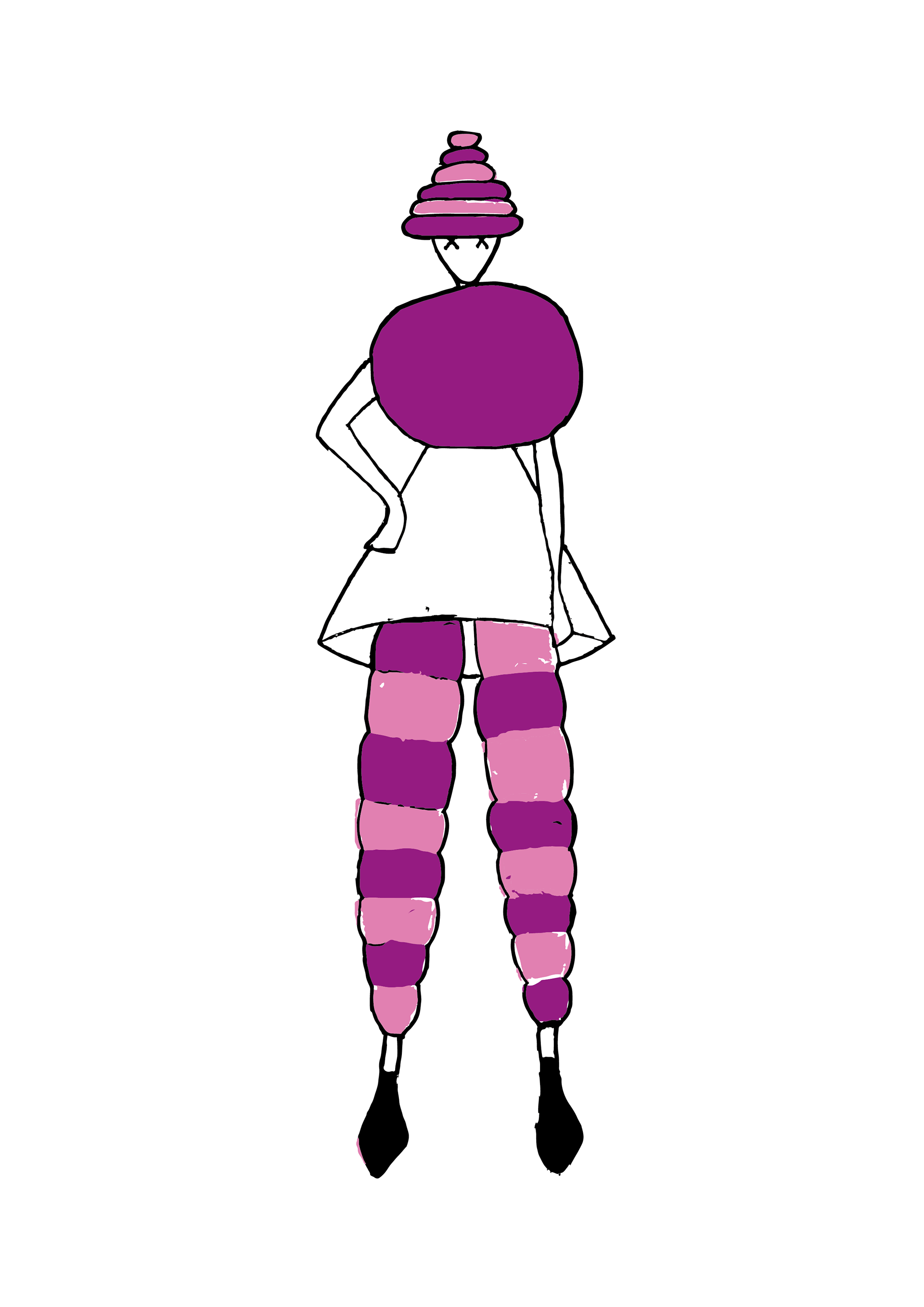 Desenho de moda inspirada no personagem Gato Xadrez Alice no País das Maravilhas para matéria de Linguagem em Comunicação Visual.