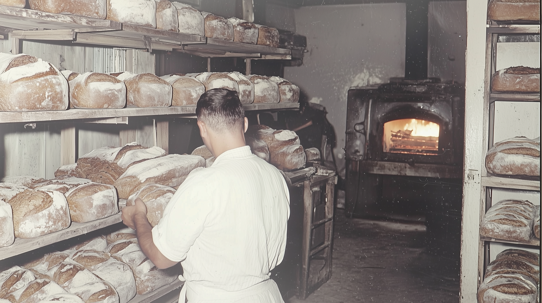 Panadero horneando pan