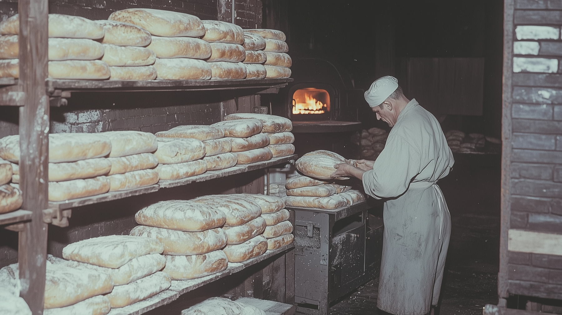 Panadero elaborando hogazas de pan