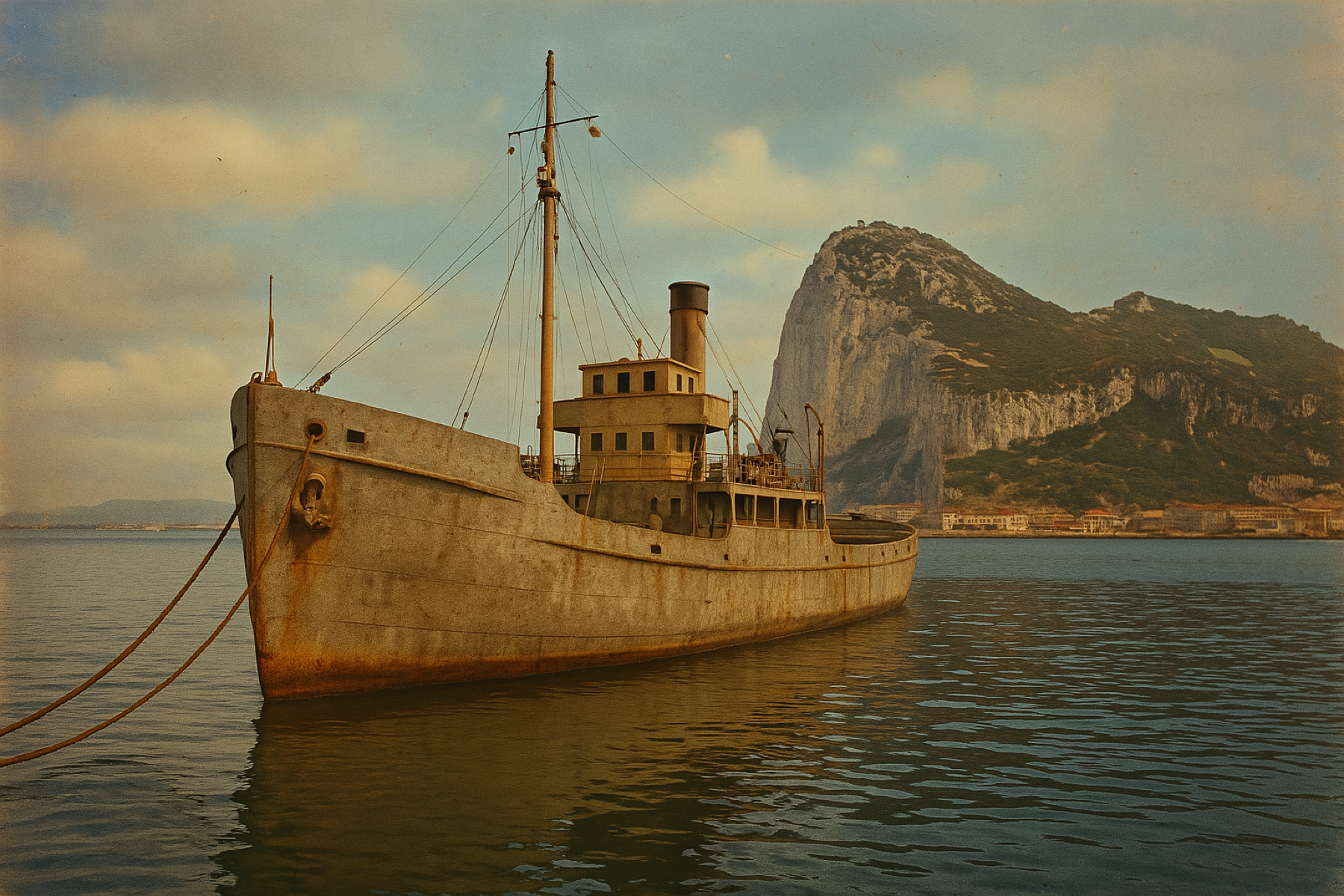 Barco de hormigón en las costas de Gibraltar