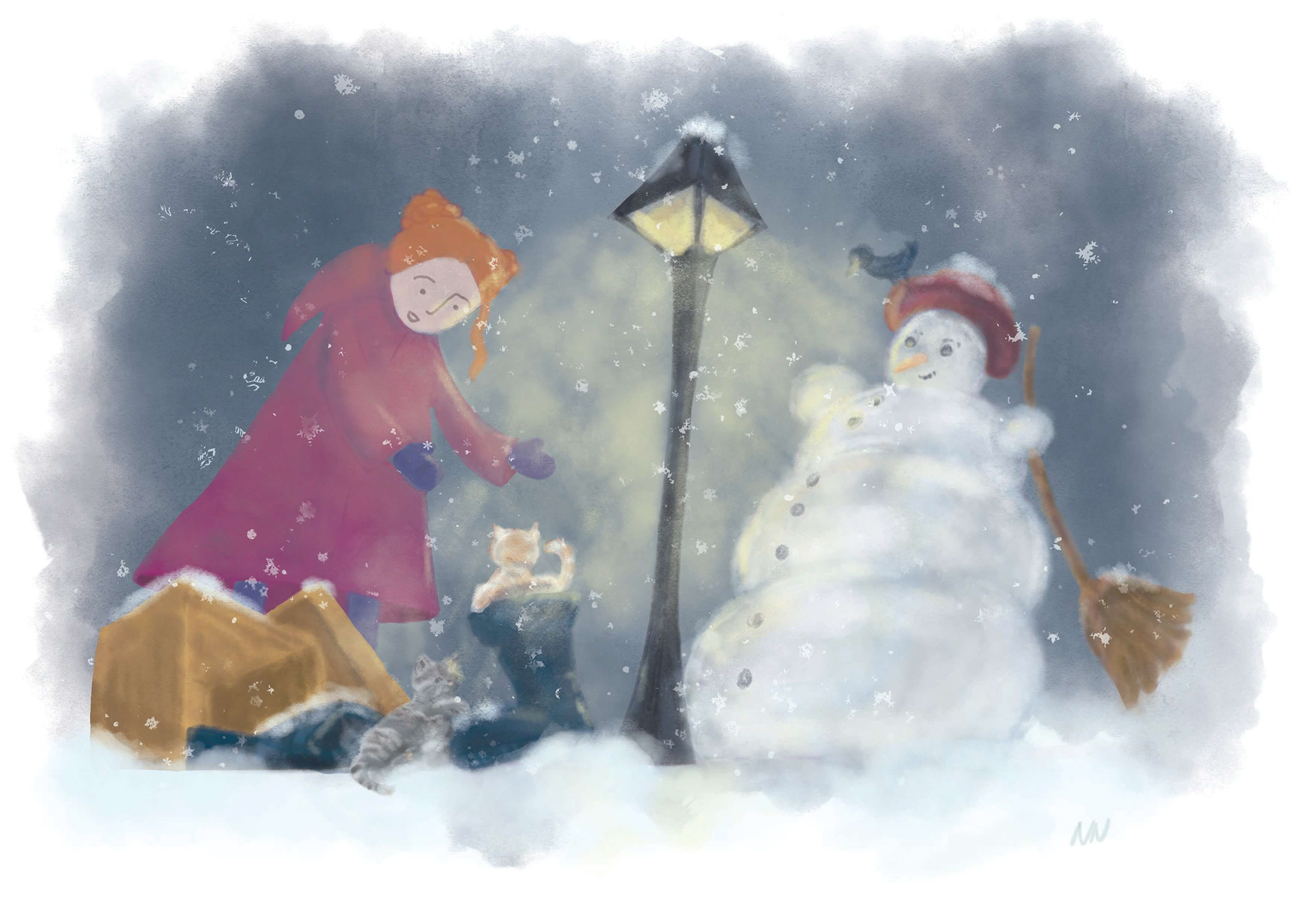 nora nadrai kinderbuch bilkderbuch illustration digital winter cats