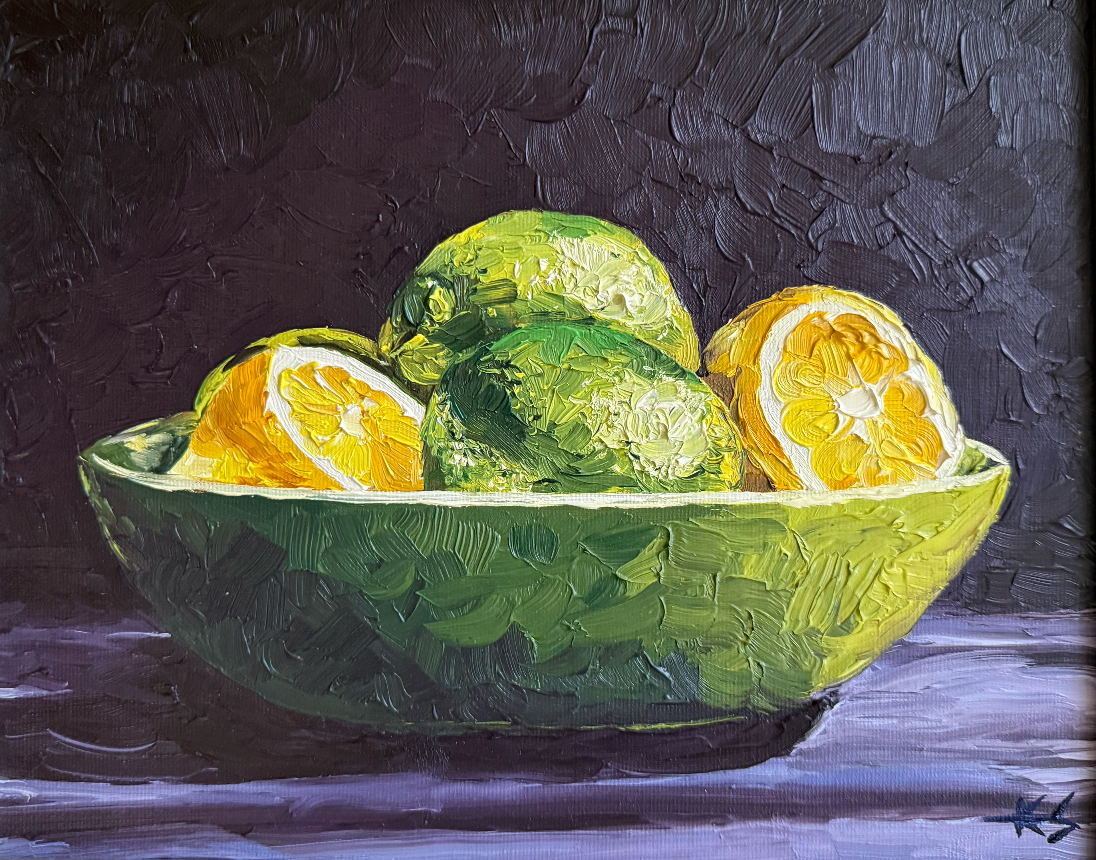 $360 (framed) • TITLE: Lemons & Limes • SIZE: 12 X 9 inches on canvas board • ARTIST: Original Oil Painting by Karen Steenekamp