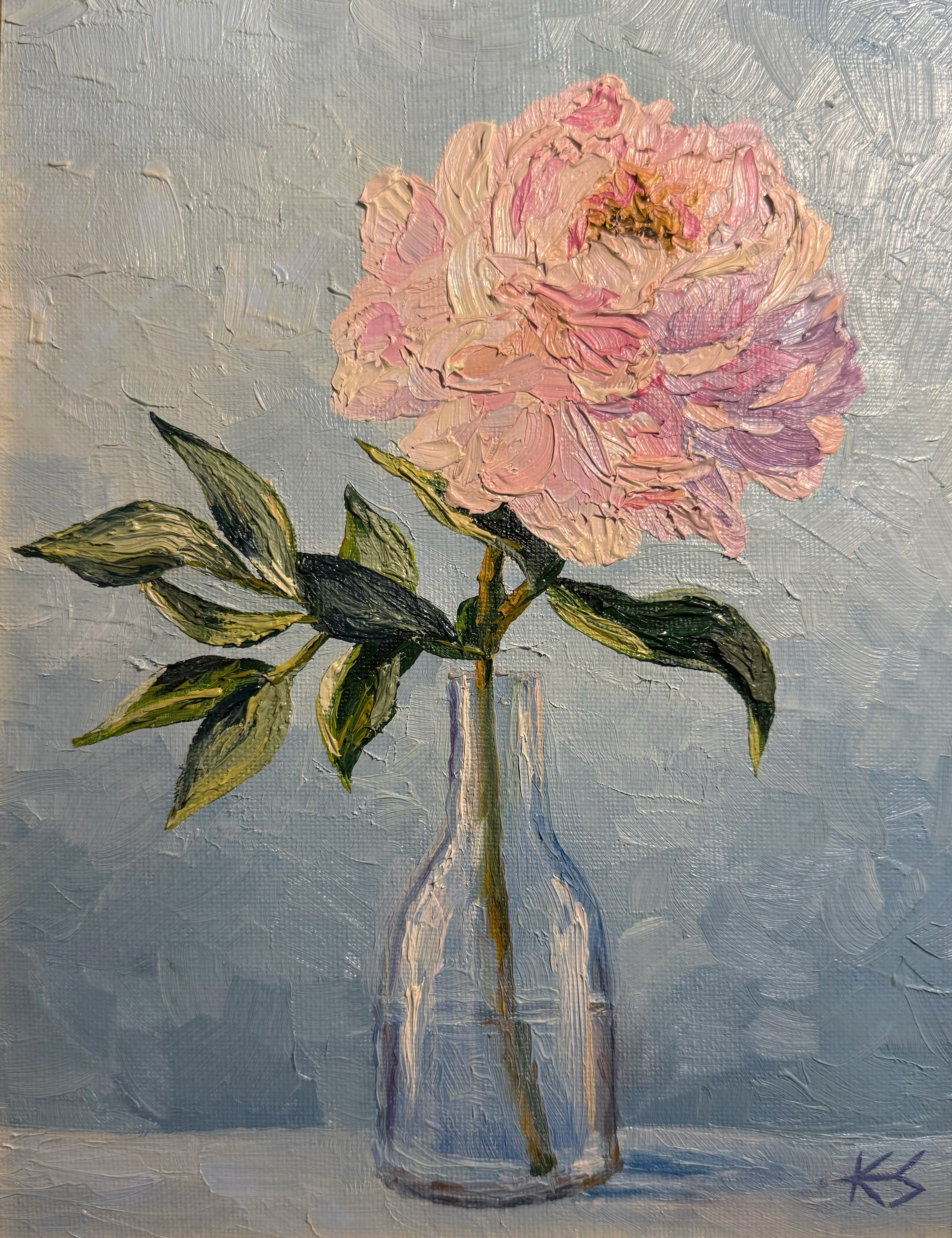 SOLD: $375 • TITLE: Peony in Vase • SIZE: 9 X 12 inches on canvas board • ARTIST: Original Oil Painting by Karen Steenekamp