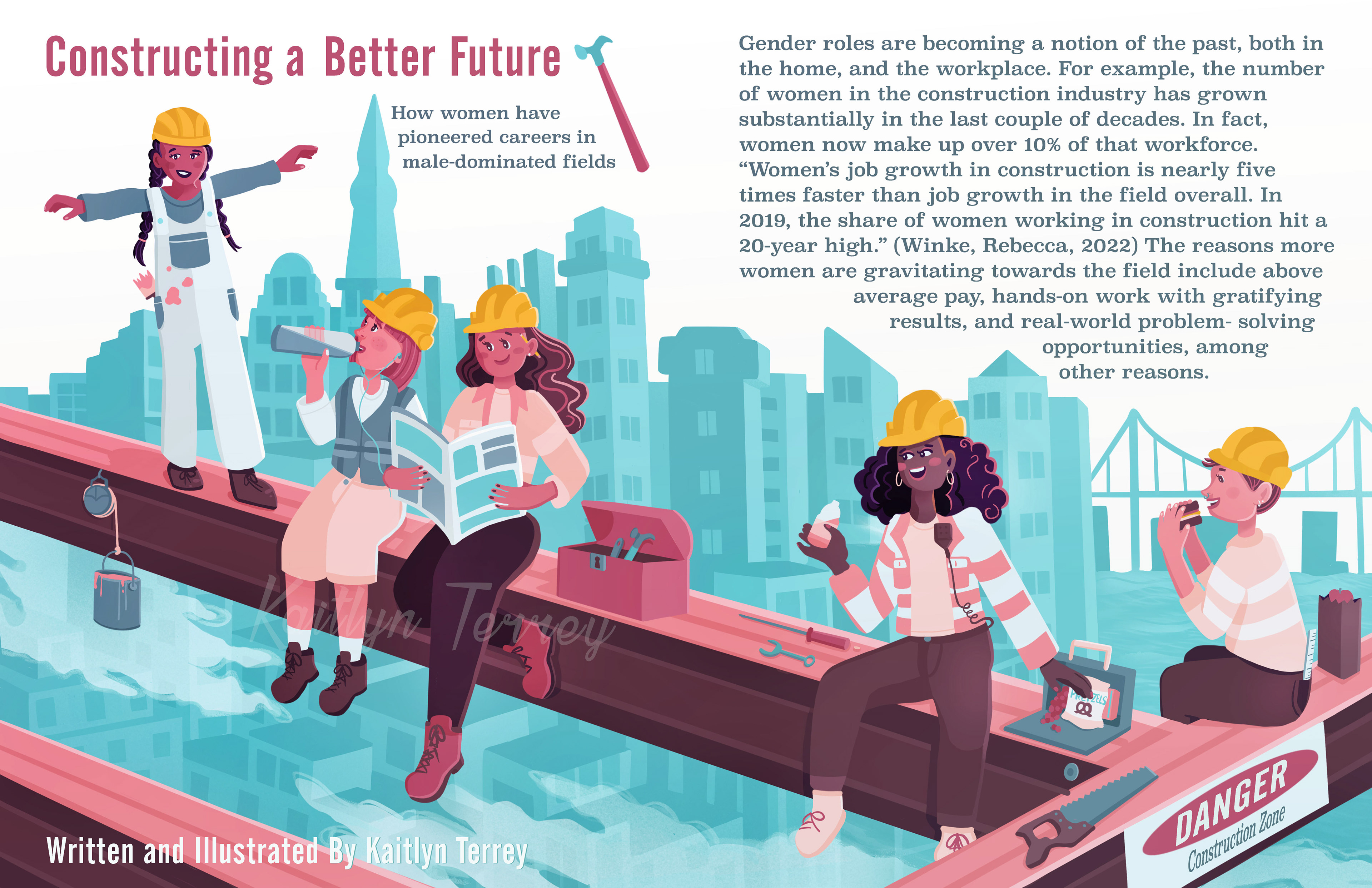 An editorial spread about women pioneering careers in male-dominated fields
