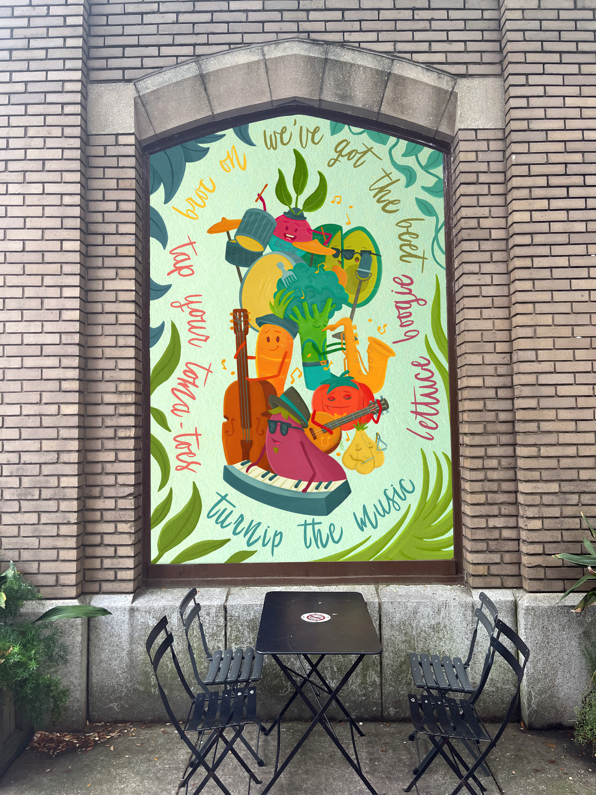 Mockup of a mural design for a local natural grocer's