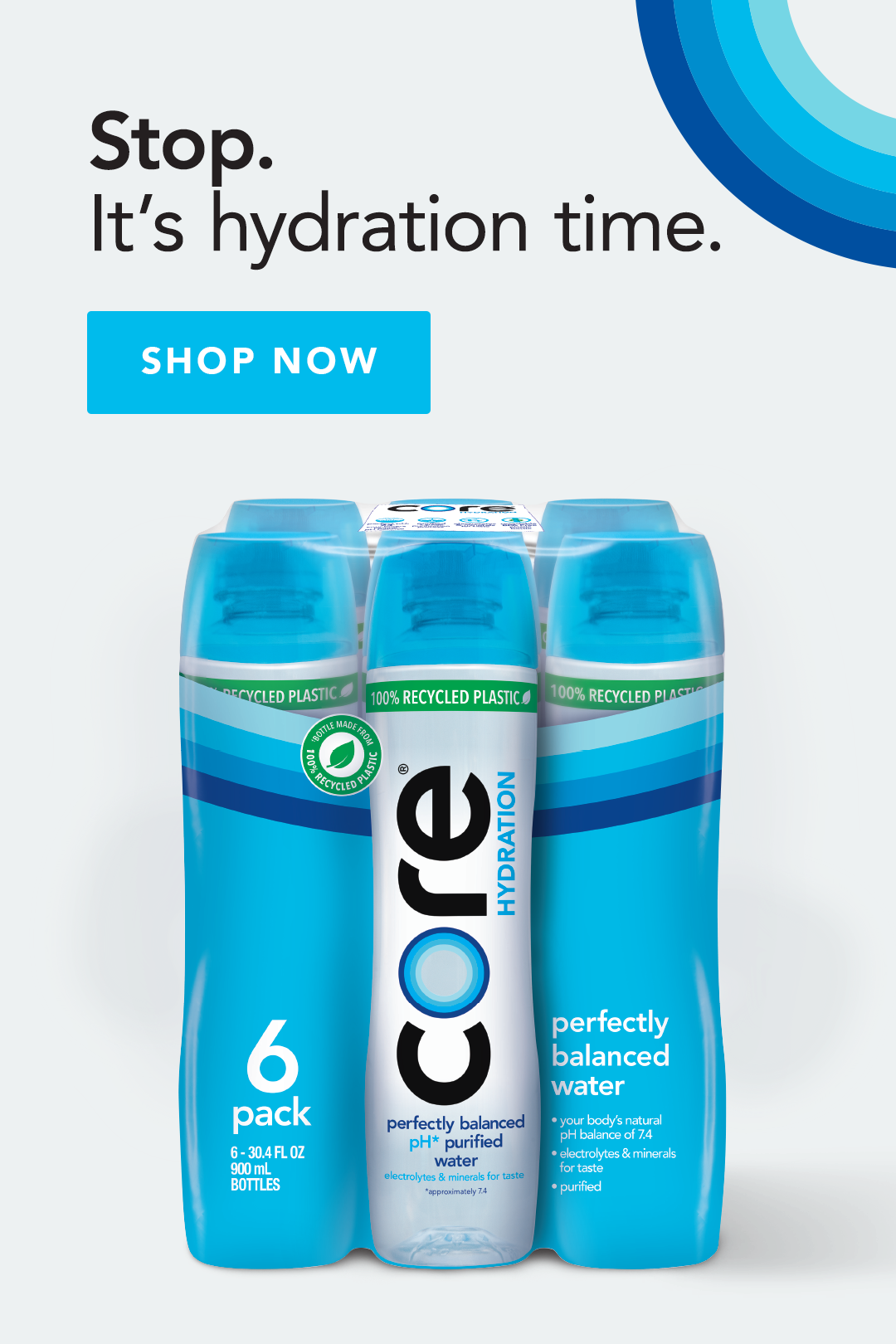 Core Hydration Water, Perfectly Balanced, 6 Pack - 6 pack, 16.9 fl oz bottles