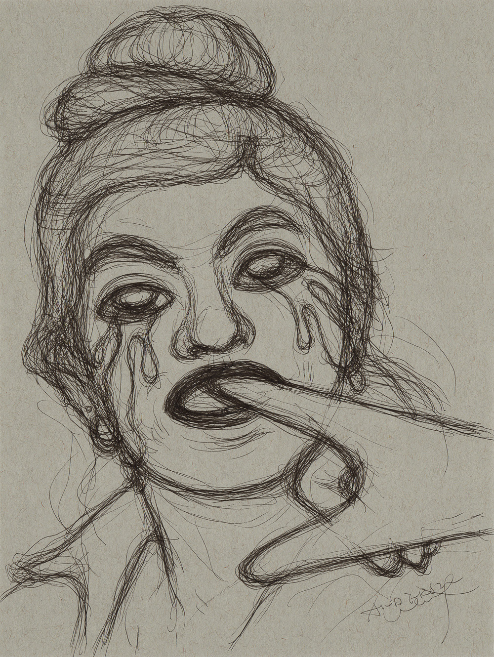 "Stay Awake", 2021, ink on paper, 9x12 inches