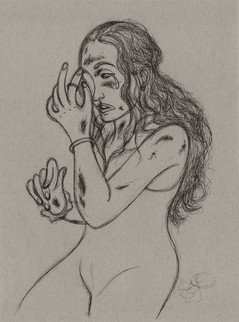 "Stronger Than I Thought", 2021, ink on paper, 9x12 inches