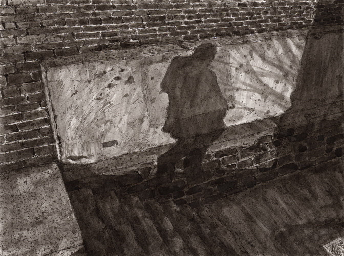 "The Long Walk Home", 2020, ink on paper, 9x12 inches