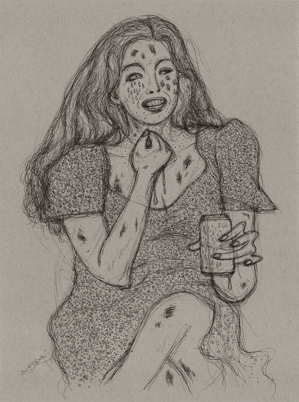 "You Make Me So Nervous", 2021, ink on paper, 9x12 inches