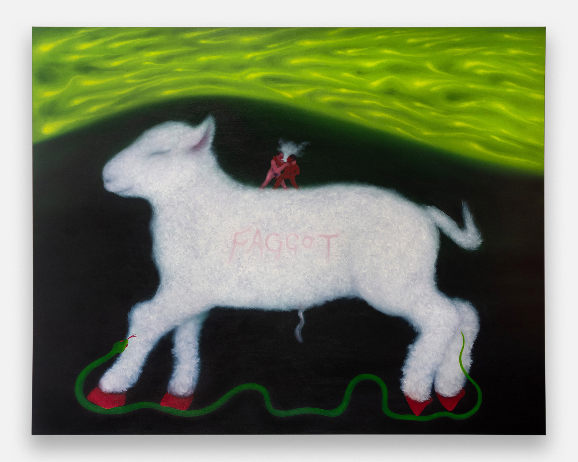 "The Faggot Is You (Hegelian Dialectic)", 2025, oil on canvas, 48x60 inches