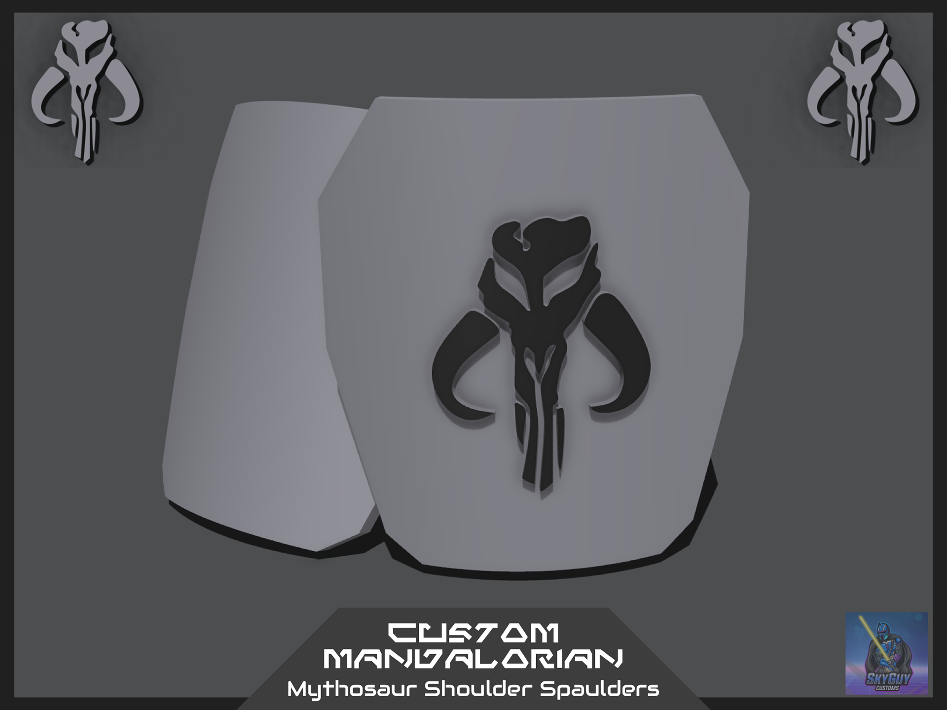 Mandalorian Shoulder Spaulders (mythosaur). Made in Shapr3d. Aug 2023.