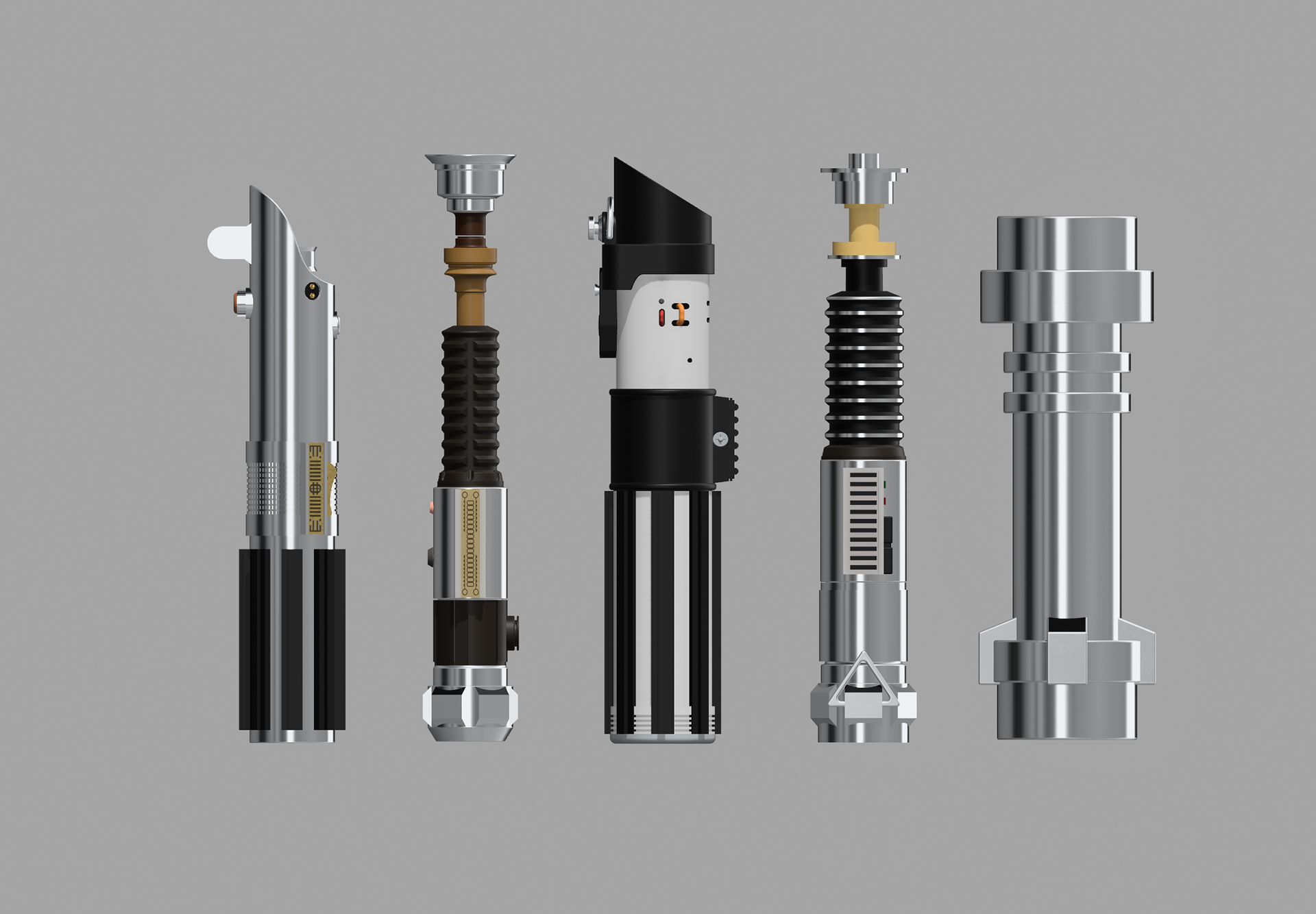 Lightsaber Hilts. Made in Shapr3d. 2023.