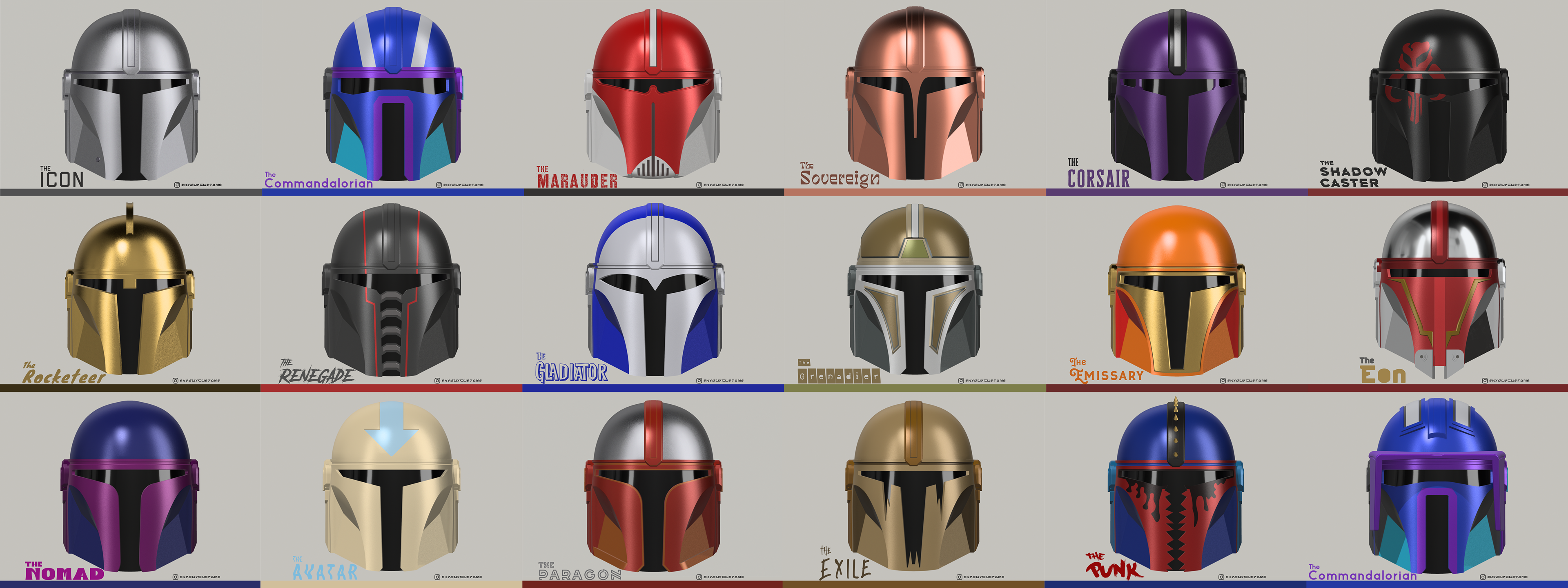 Mandalorian Helmets. Made in Shapr3d. Approved by Mandalorian Mercs Costuming Club. Oct 2023.