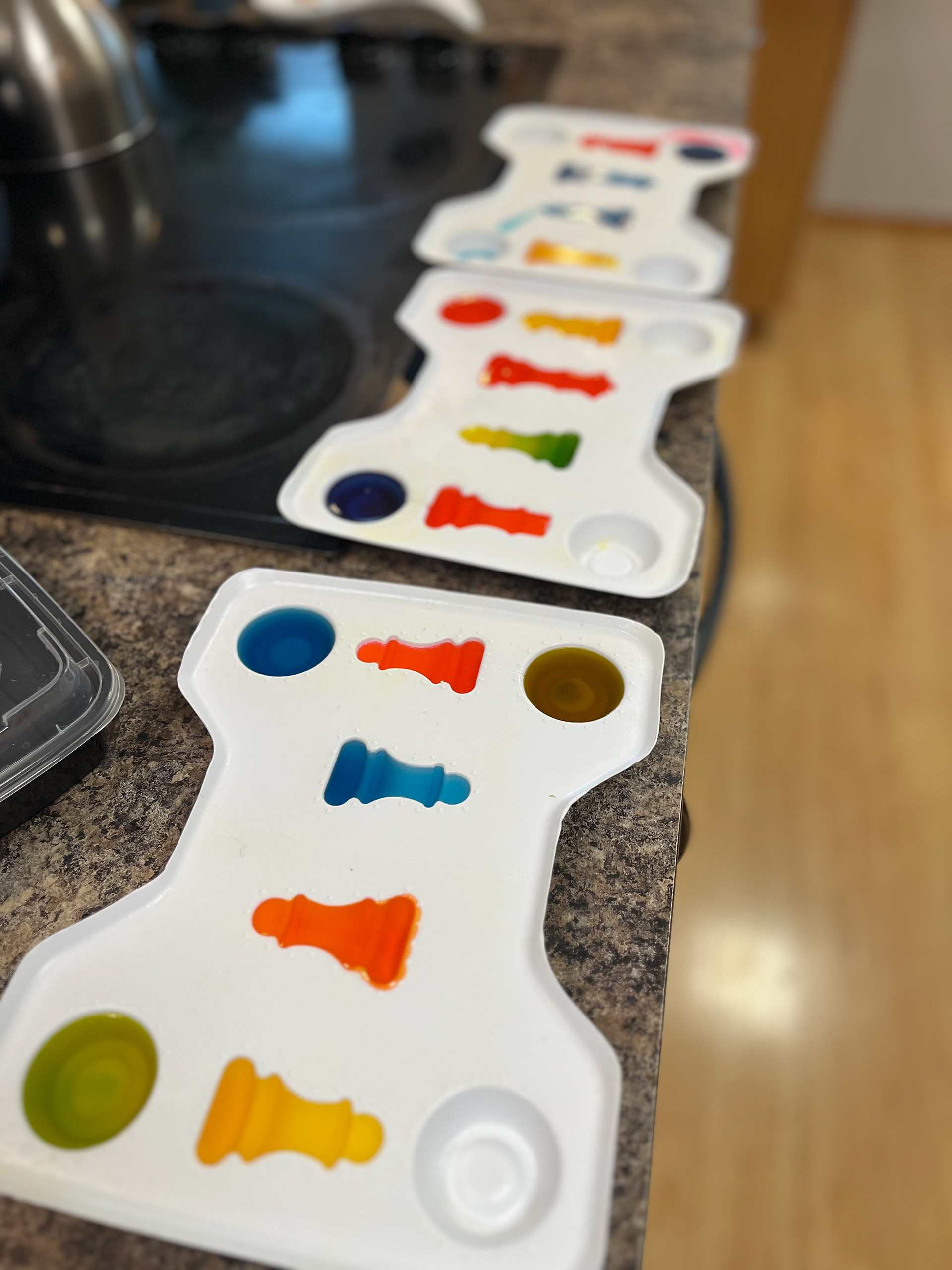 Final Jell-O Pieces Poured in Vacuum Formed Molds. Apr 2024.