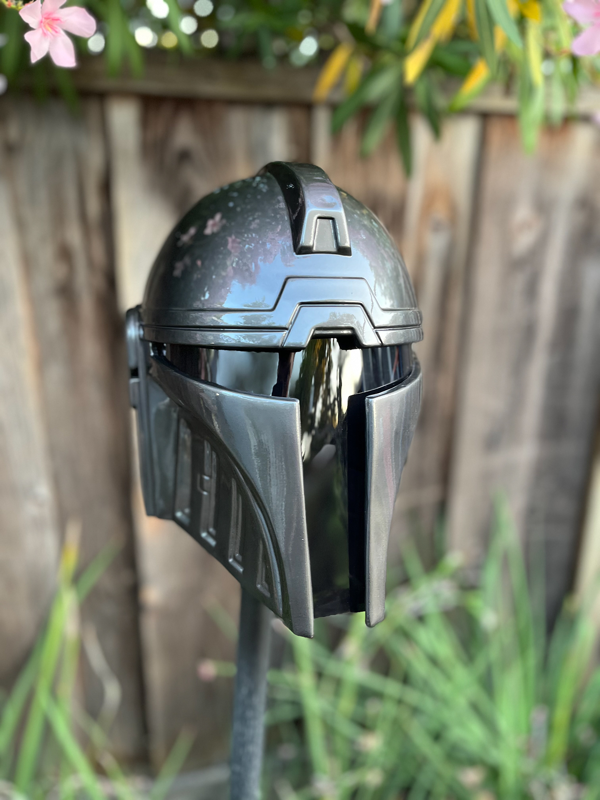 Resin cast Aran Tal Mandalorian helmet. Chrome finish. Jul 2024.