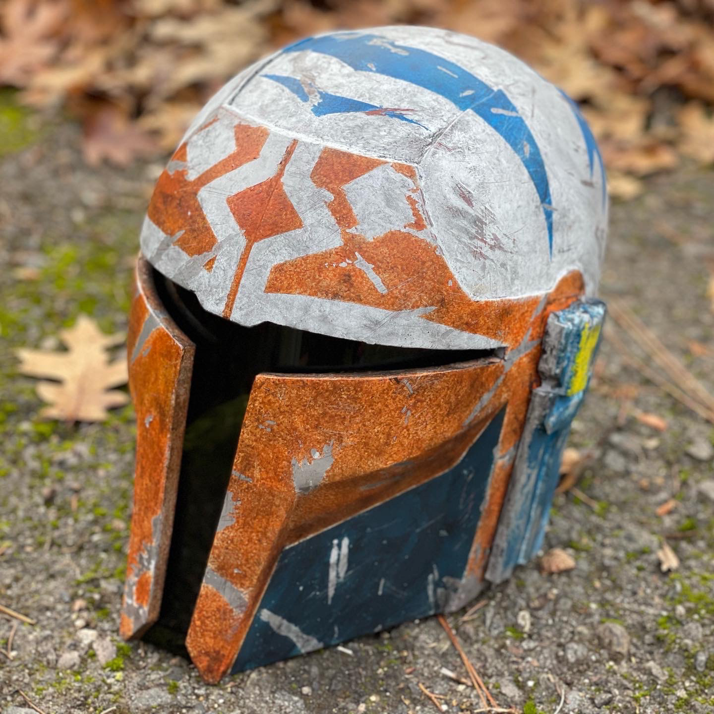 3D Printed Mandalorian helmet (Ahsoka theme). Digital files from AlterEgoArmory. Oct 2021.