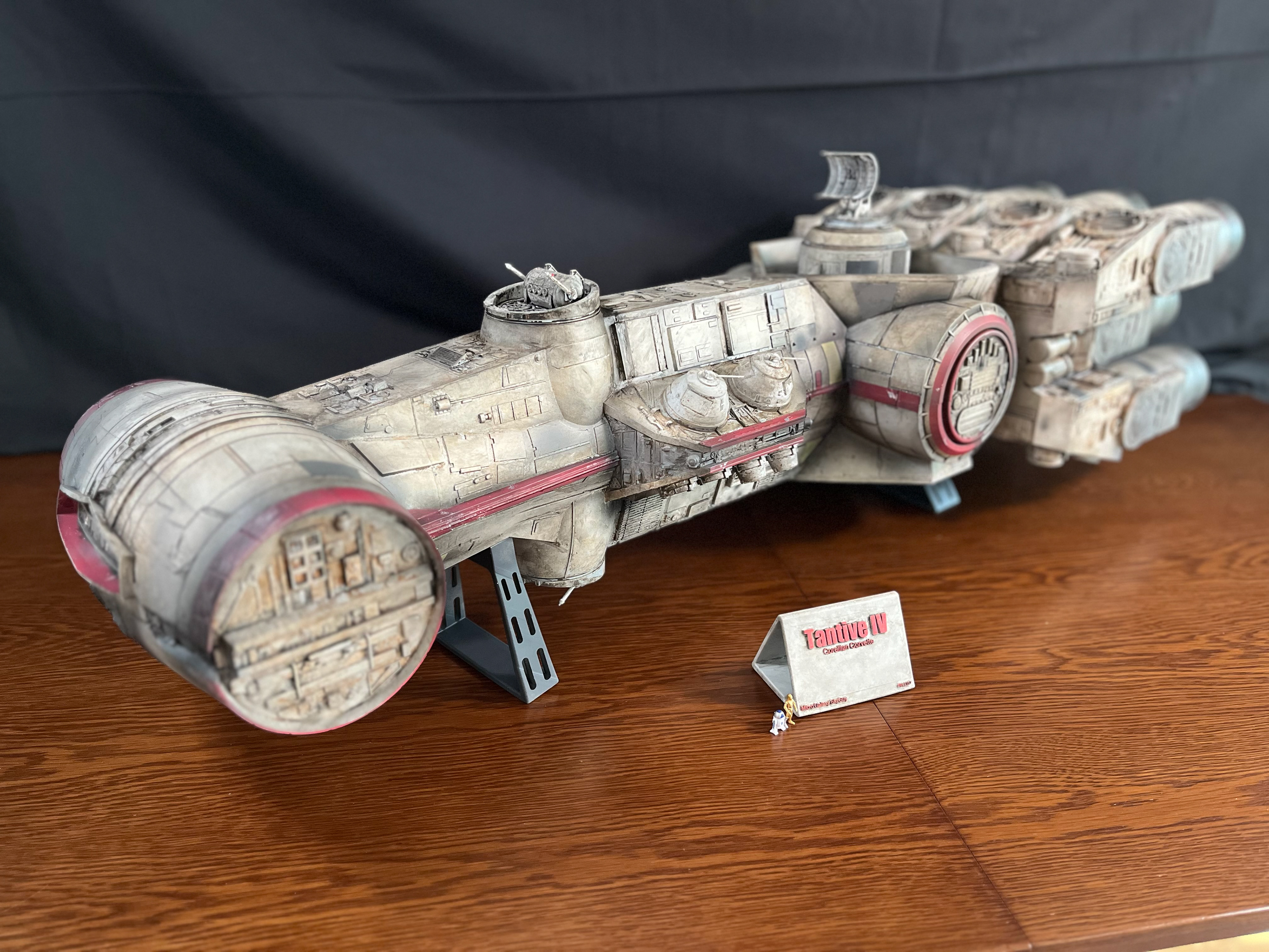 Finished Blockade Runner Model. Printed in resin. Finished with airbrush and acrylic paints. Modeled in Shapr3d. May 2024.