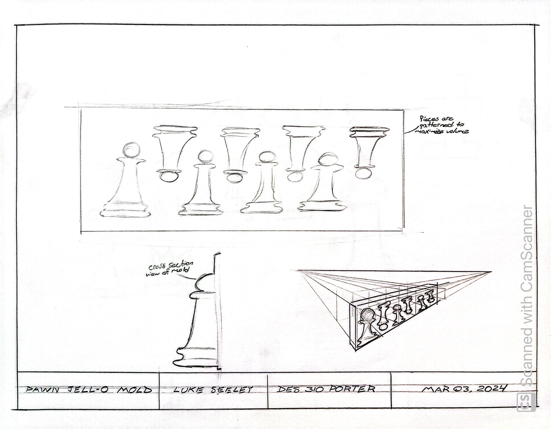 Initial Jell-O Pawn Mold Concept Sketch. Mar 2024.