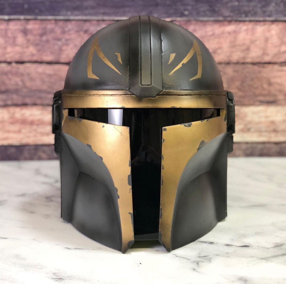 3D Printed Mandalorian helmet. Digital files from Galactic Armory. Feb 2021.
