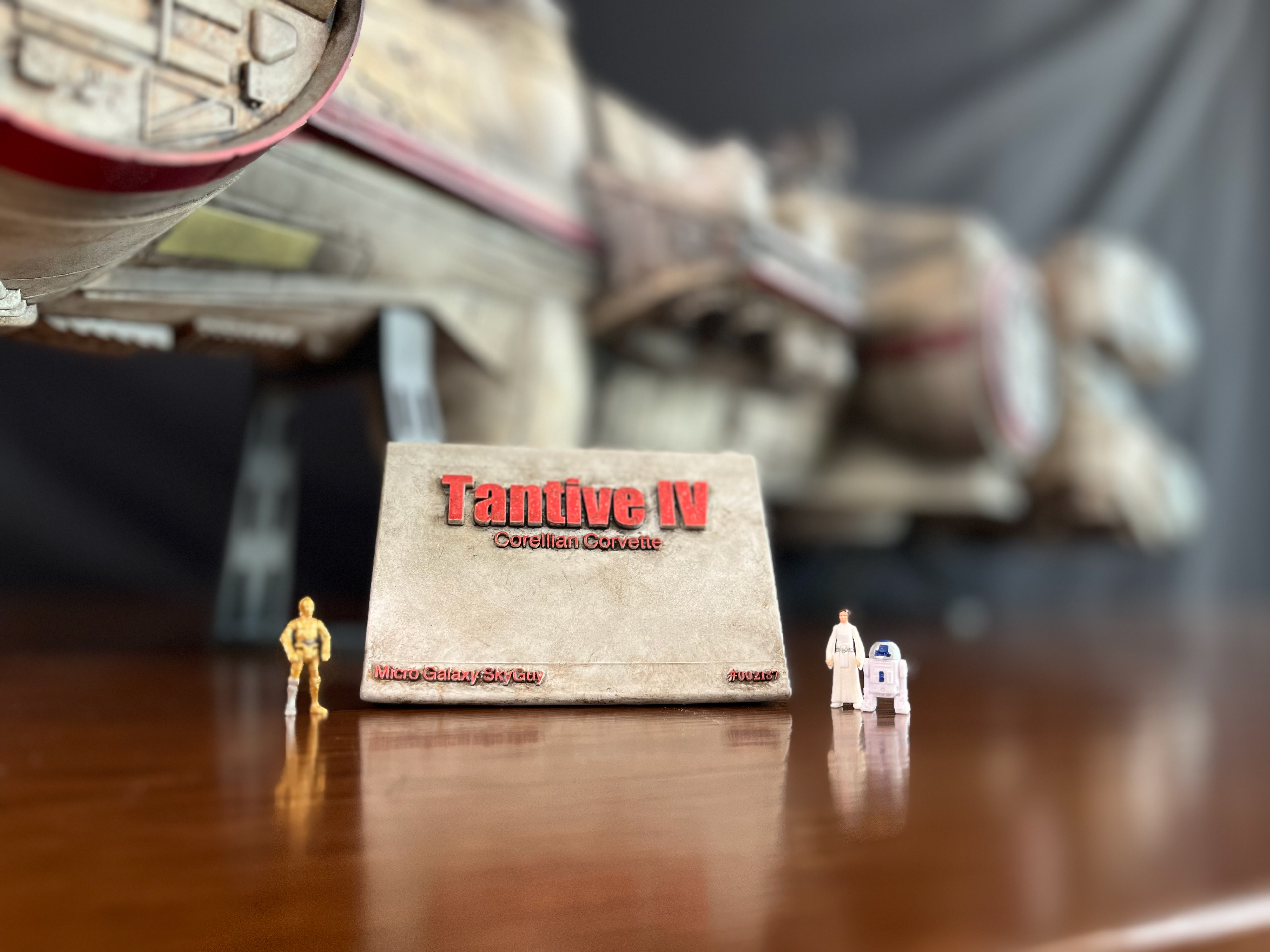 Title Card for Finished Blockade Runner Model. Printed in resin. Finished with airbrush and acrylic paints. Modeled in Shapr3d. May 2024.