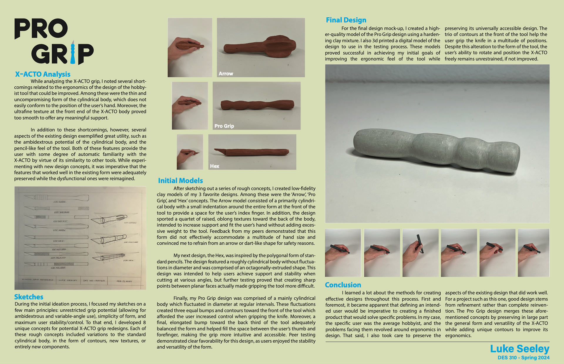 X-ACTO Knife Grip Redesign. Process Board. Made in Adobe Illustrator. Feb 2024.