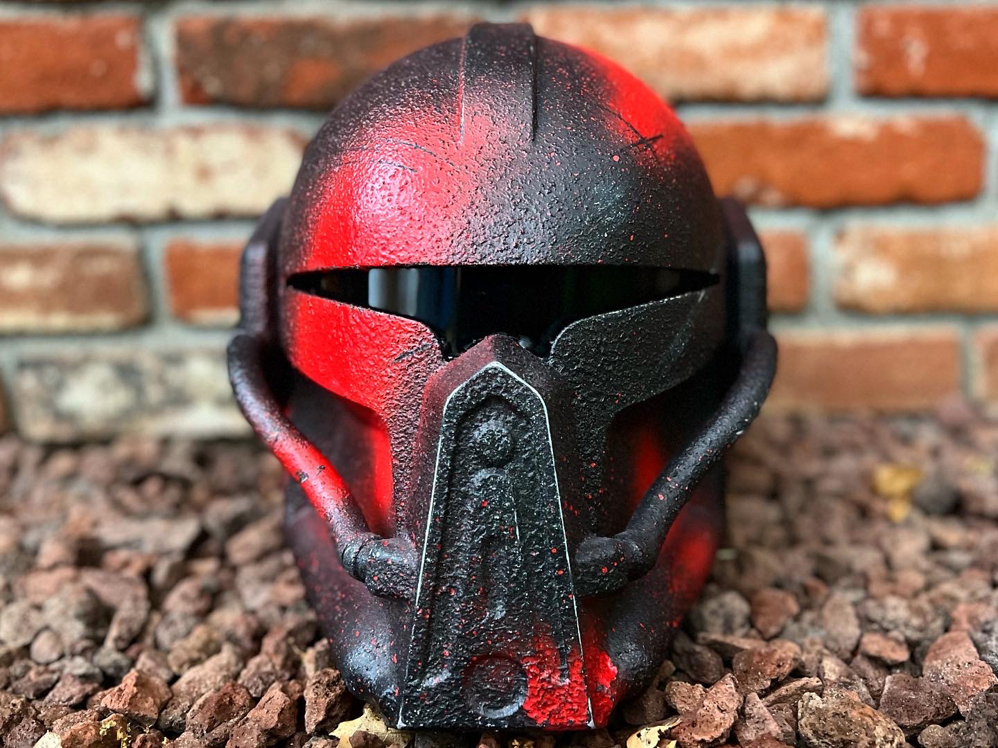 3D Printed Infiltrator helmet (textured red). Oct 2021.