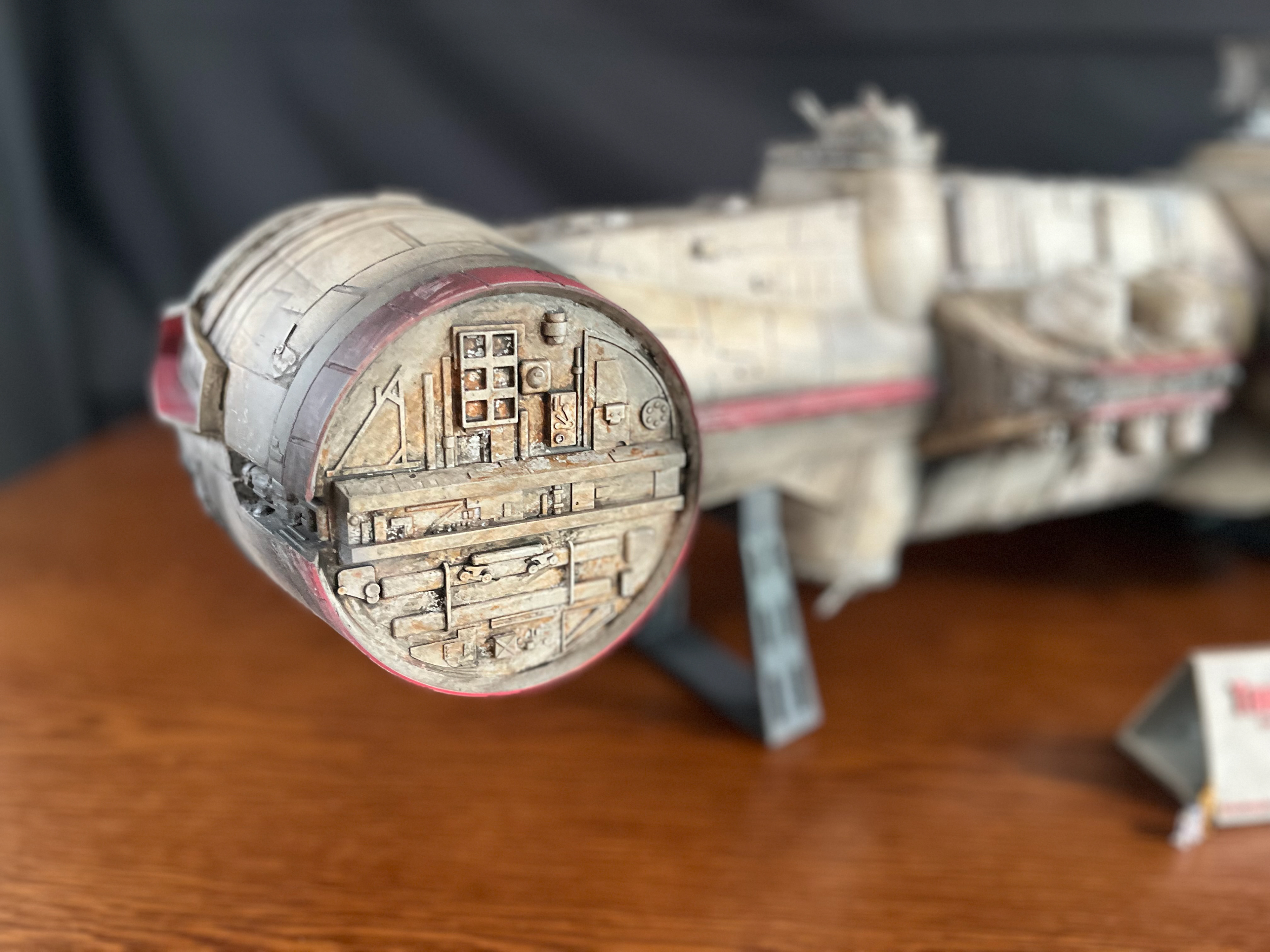Finished Blockade Runner Model. Cockpit side. Printed in resin. Finished with airbrush and acrylic paints. Modeled in Shapr3d. May 2024.