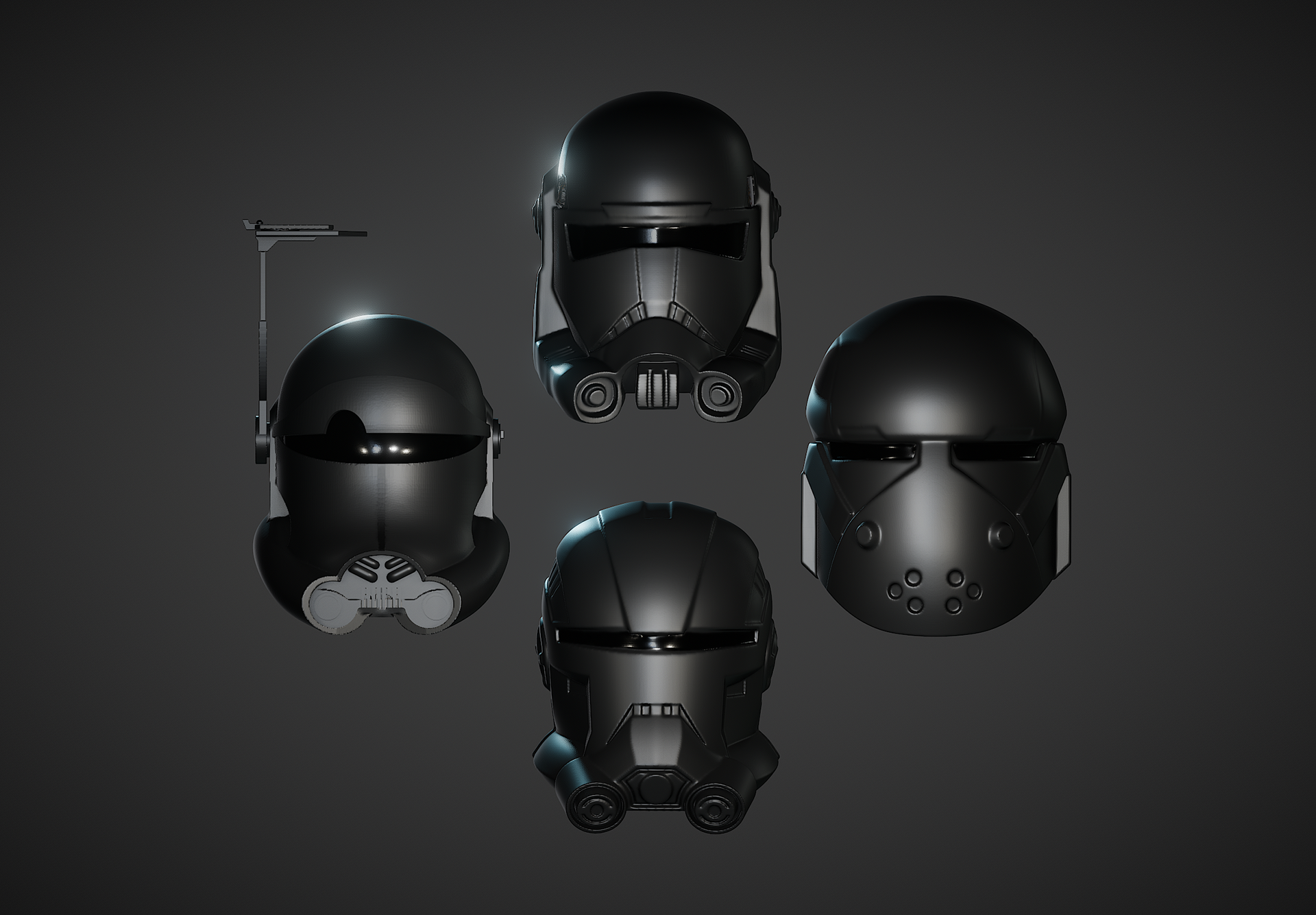 Bad Batch helmets. Made in Shapr3d. Rendered in Nomad Sculpt. May 2024.