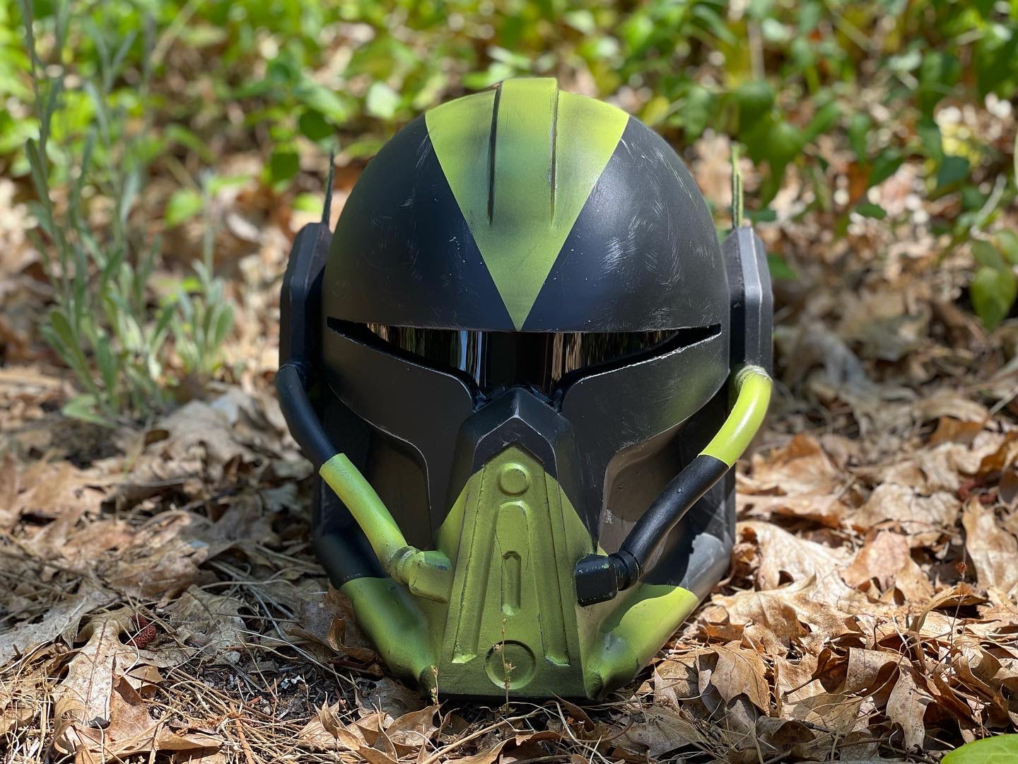 3D Printed Infiltrator helmet (green and black). Oct 2020.