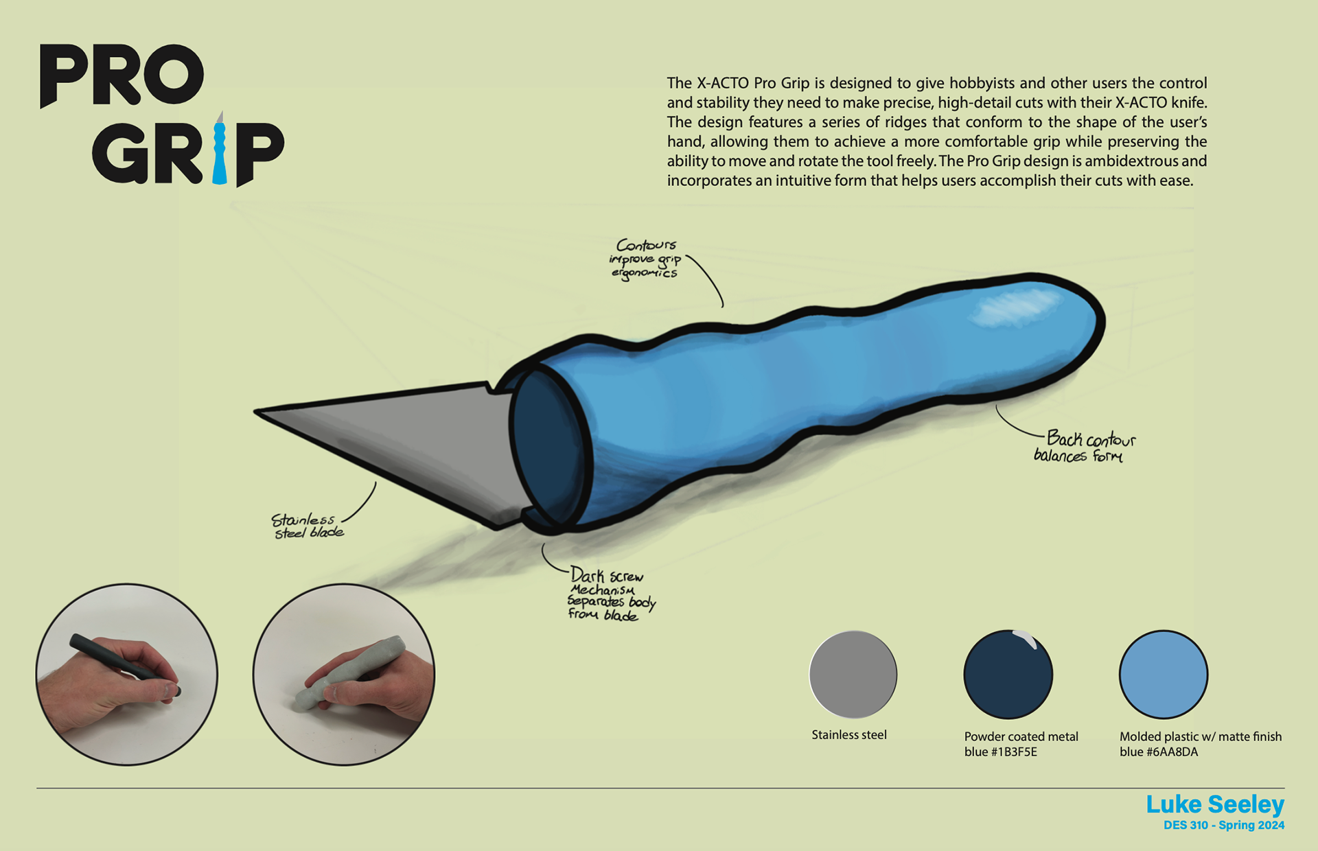 X-ACTO Knife Grip Redesign. Sketch Board. Made in Adobe Illustrator. Feb 2024.