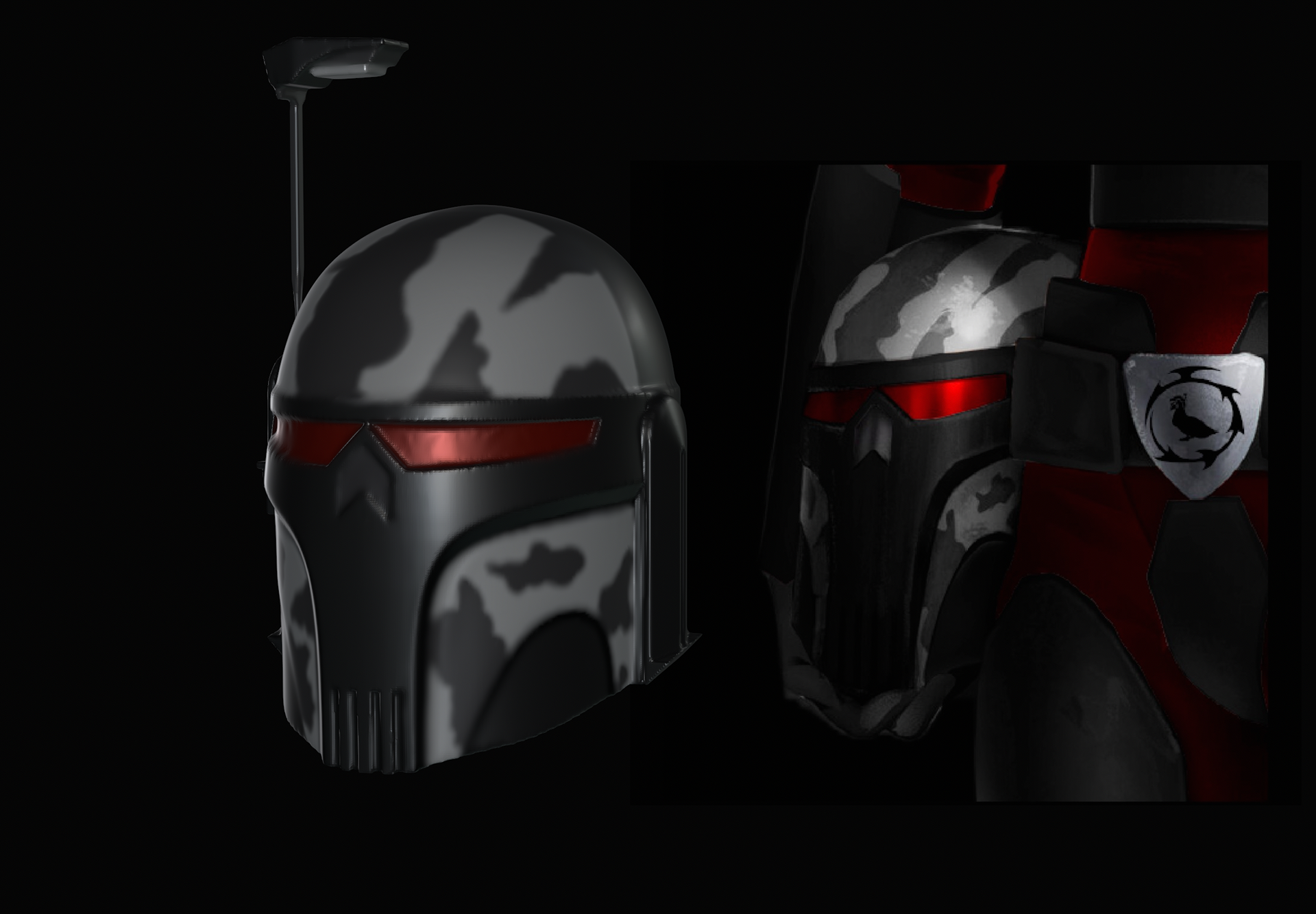 Custom Mandalorian helmet (and reference image). Made in Shapr3d. Mar 2024