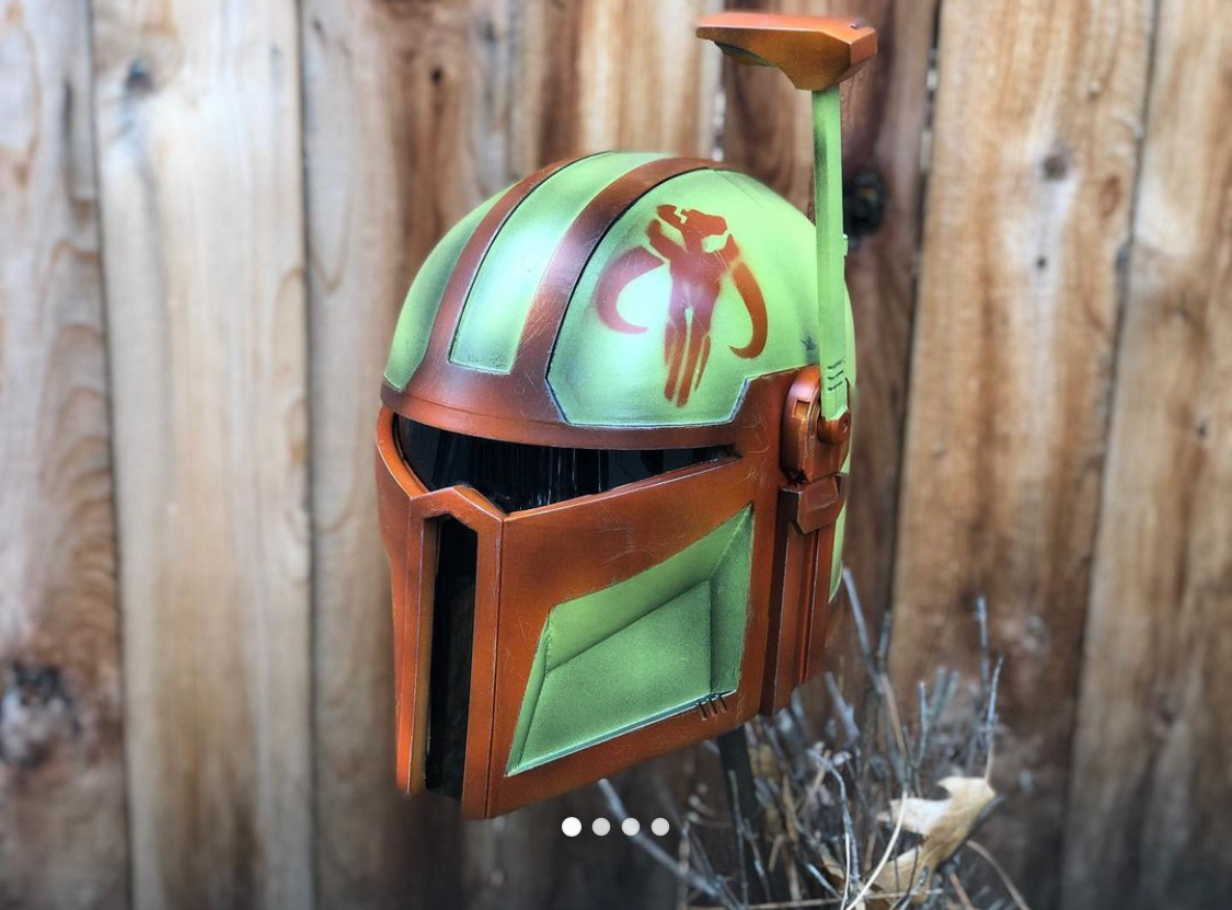 3D Printed Mandalorian helmet (Rook). Digital files from AlterEgoArmory. Jan 2021.