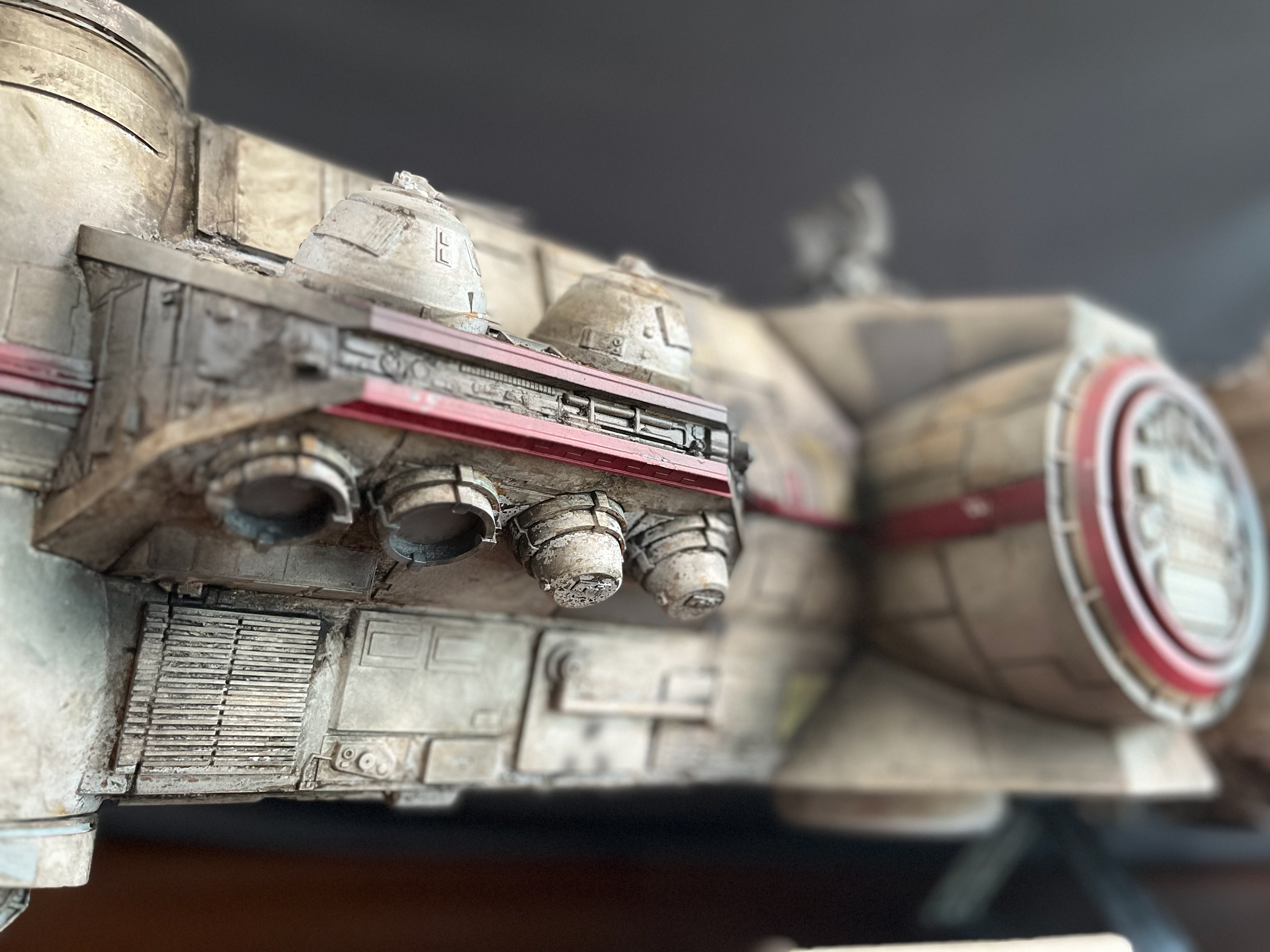 Finished Blockade Runner Model. Escape pods. Printed in resin. Finished with airbrush and acrylic paints. Modeled in Shapr3d. May 2024.
