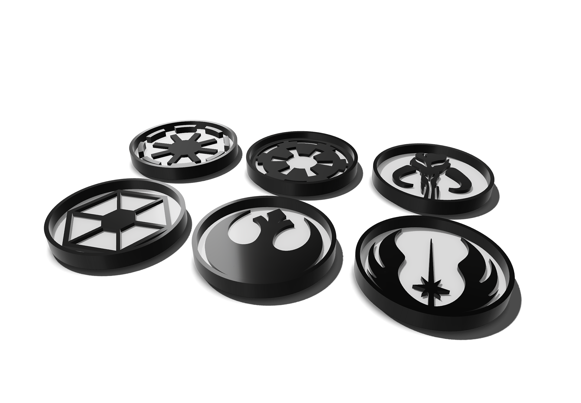 Star Wars Insignia Coasters. Made in Shapr3d. Jul 2023.