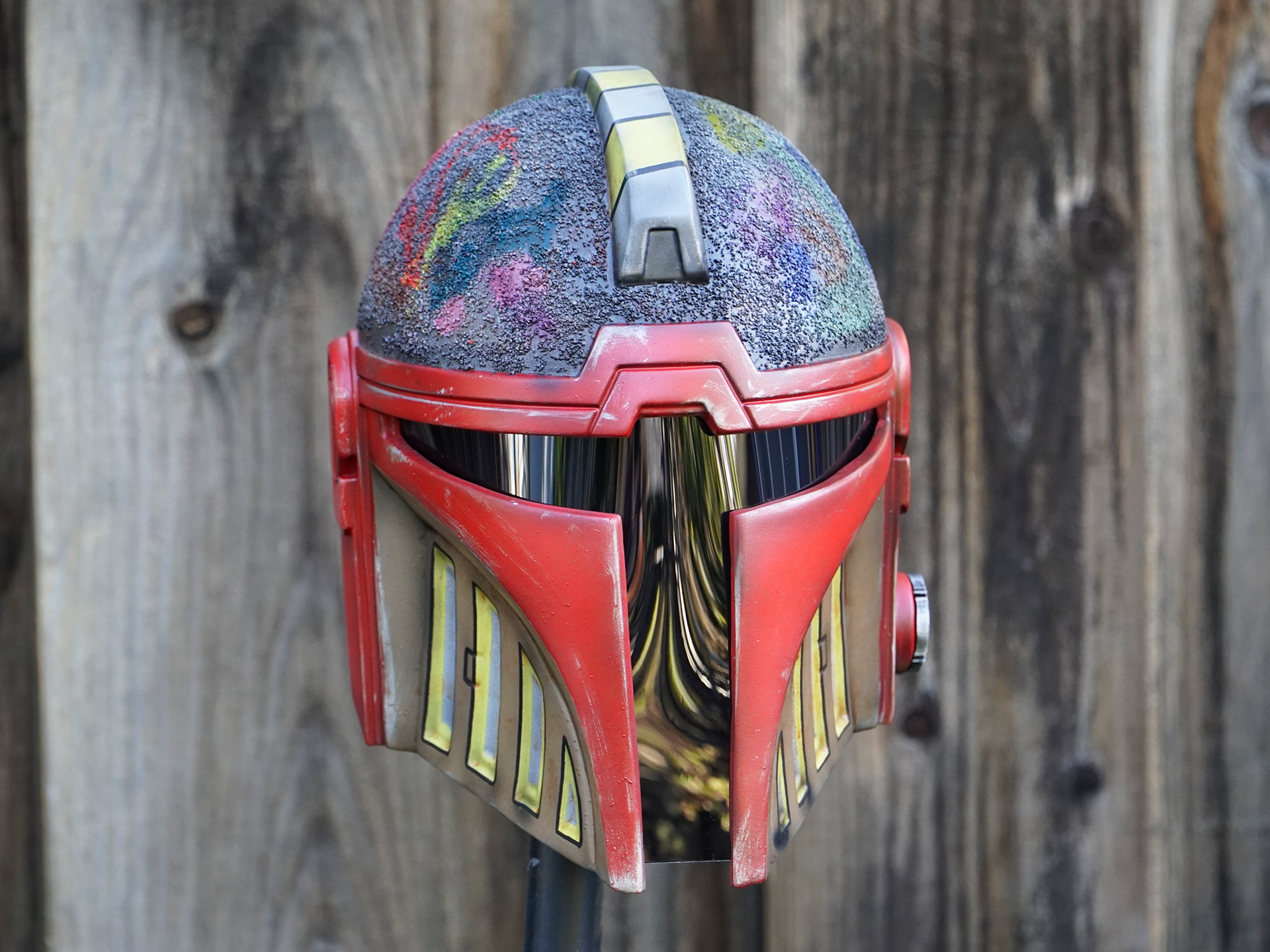 Resin cast Aran Tal Mandalorian helmet. Designed for 'LA Strikes Back' Fire Relief Charity Auction. Feb 2025.
