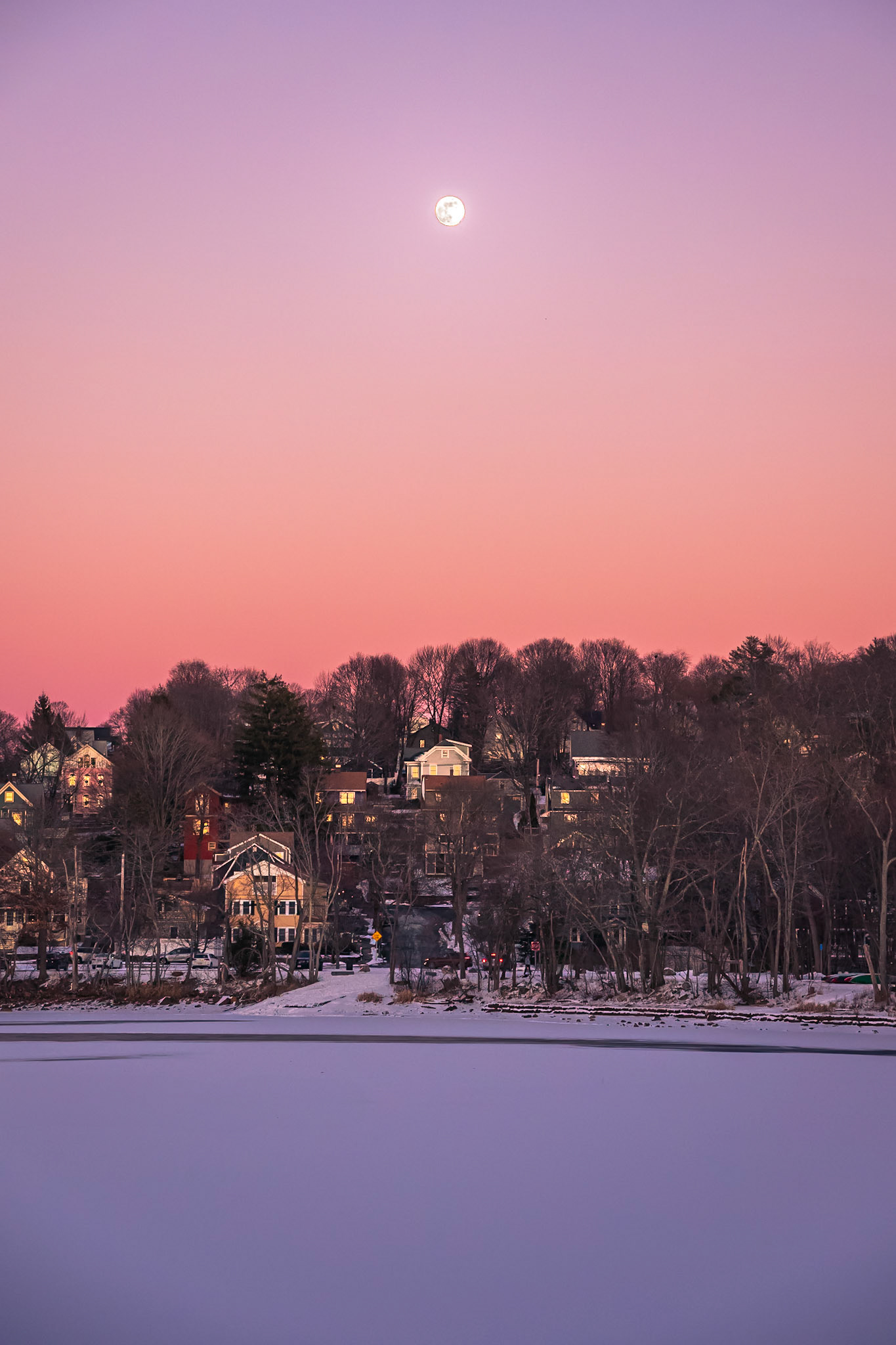 Moon Rises over the Arlington Reservoir