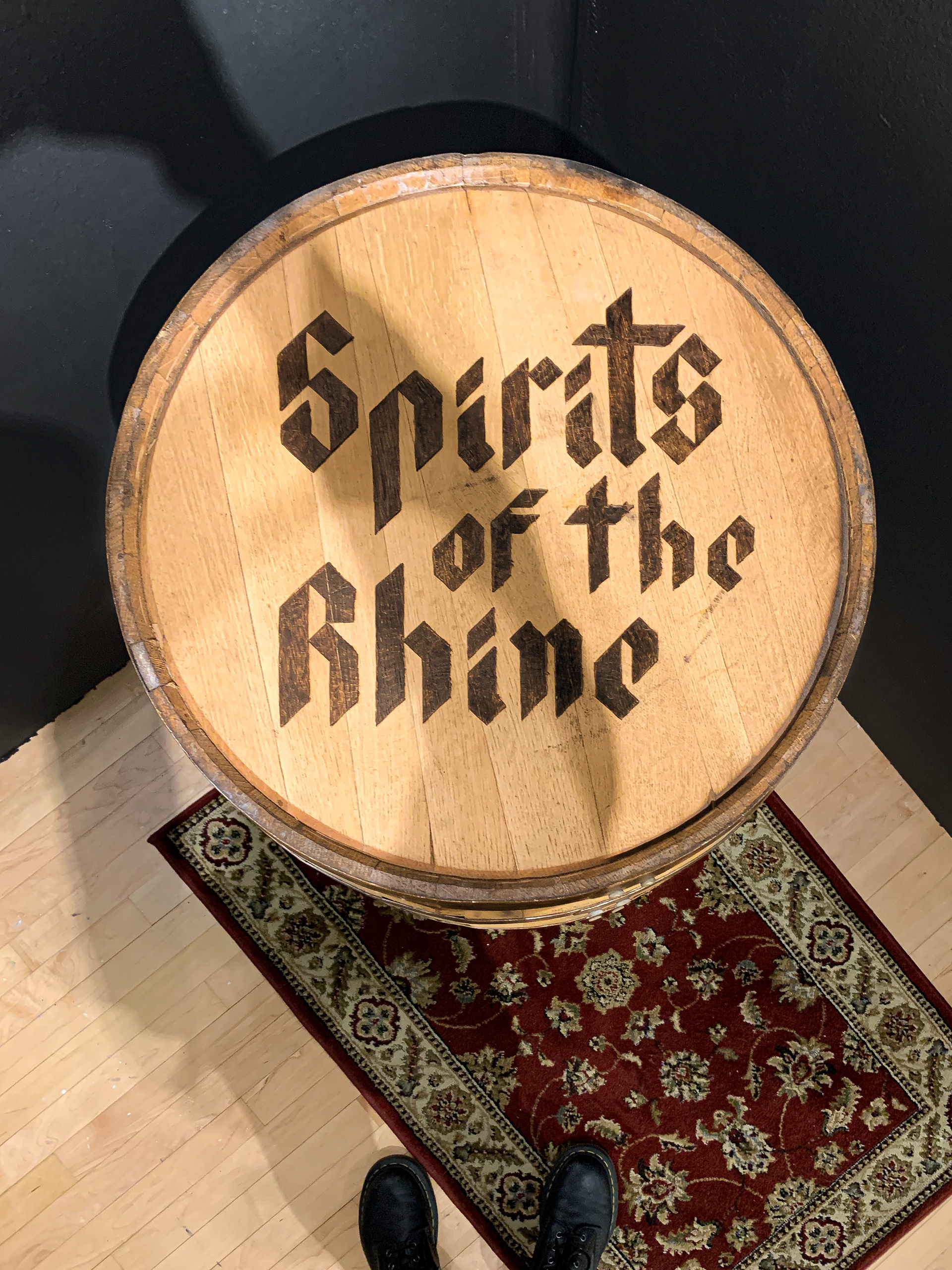 Wordmark Burned into Bourbon Barrel