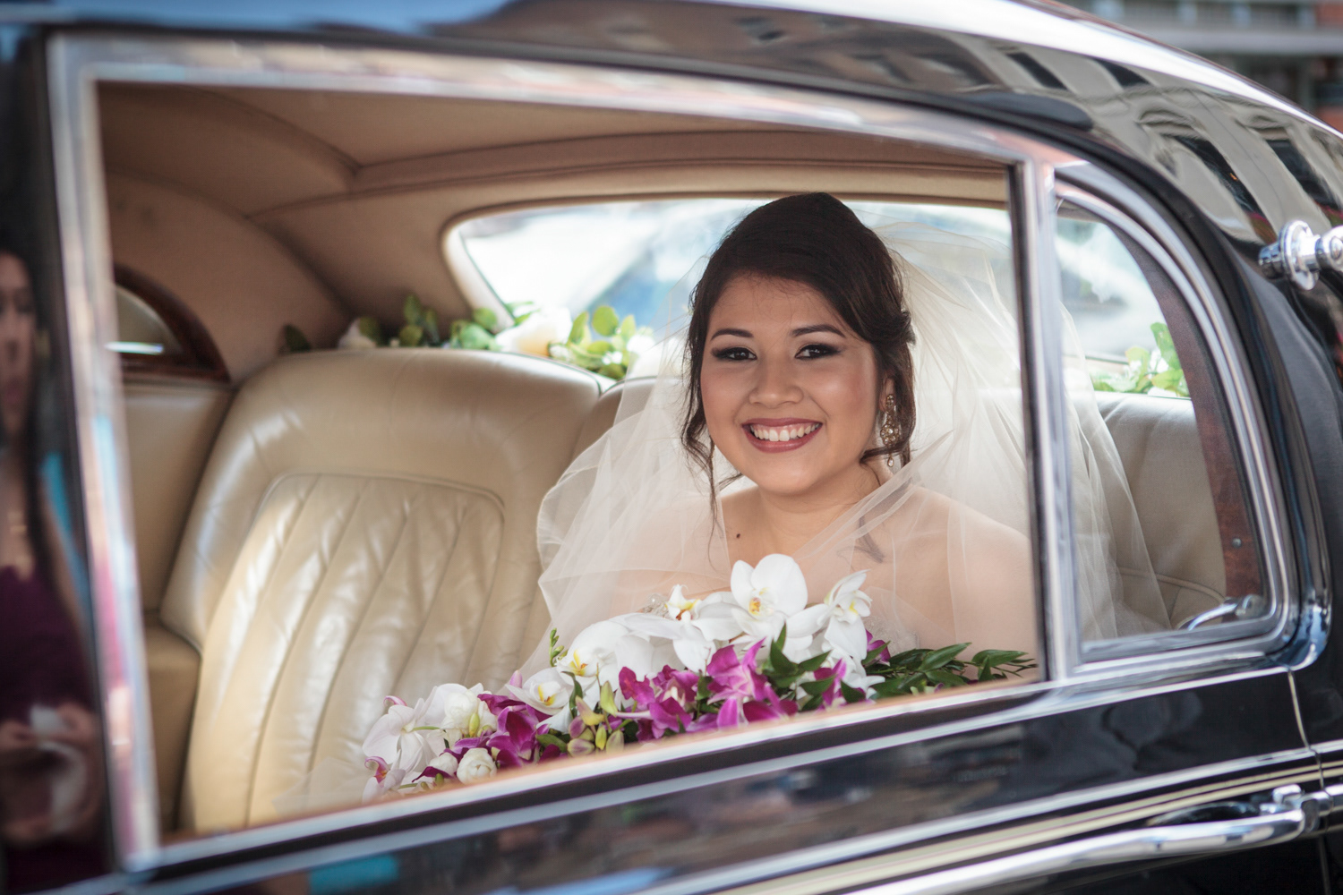 Bride arrives at the church in her wedding car