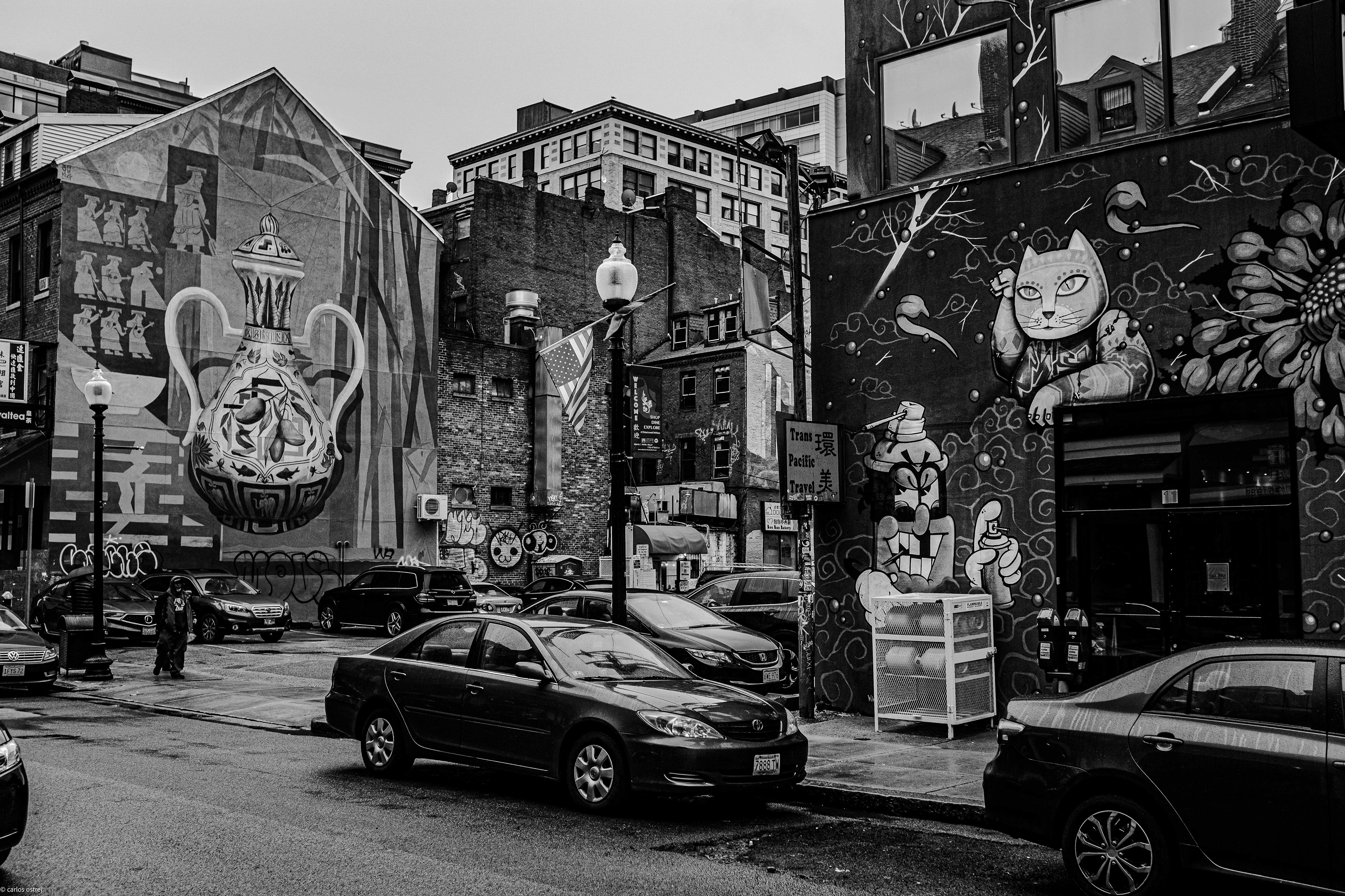 Boston, Mass, Graffitti, Black and white, 