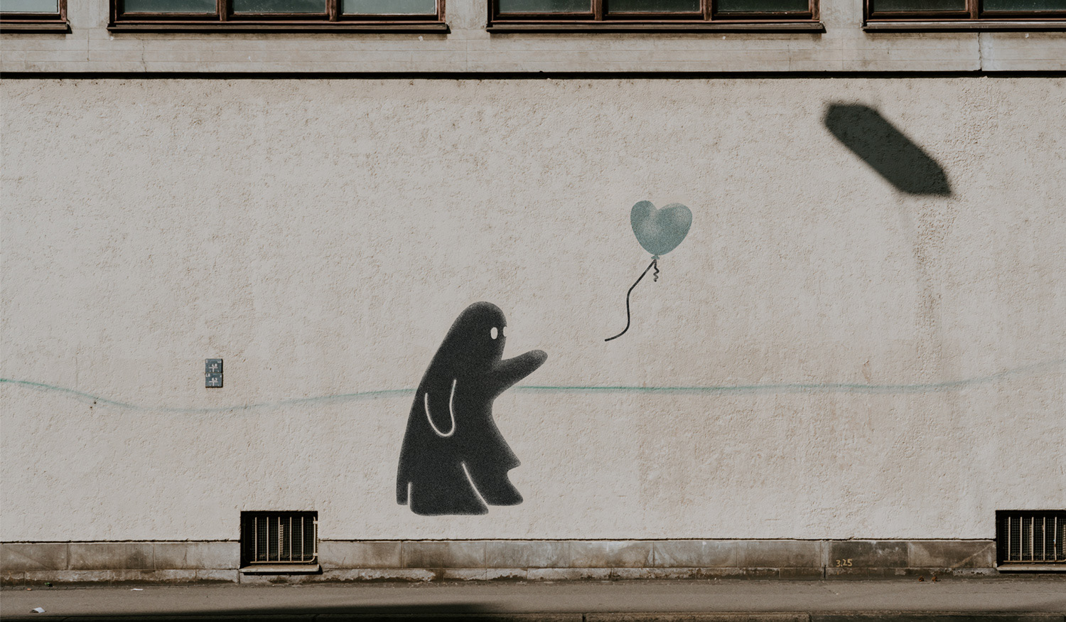 Parody of Banksy's 'Girl with Balloon' art, with ghost replacing the girl