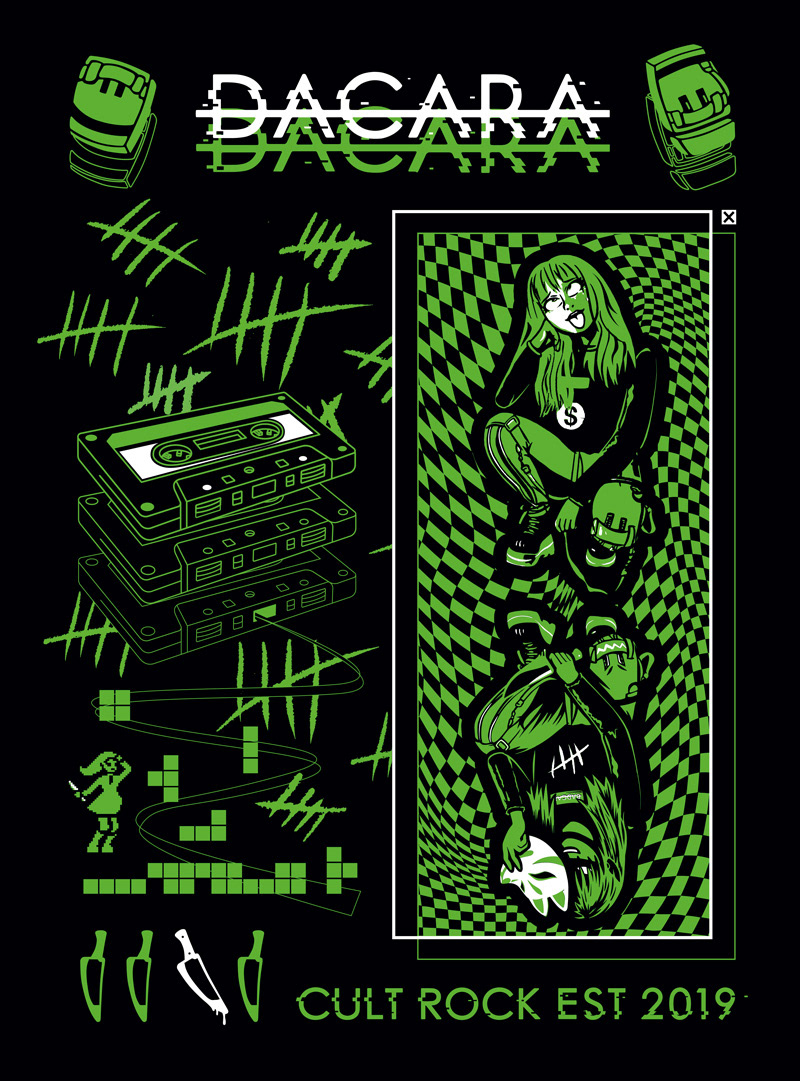 DACARA two colour green and white tshirt design with anime inspired design