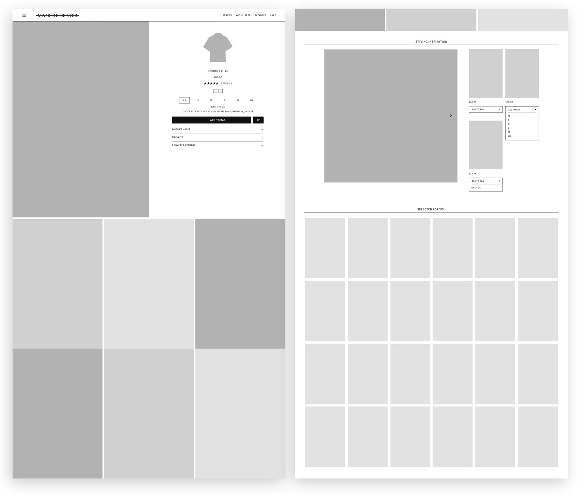 Wireframe of MDV product page