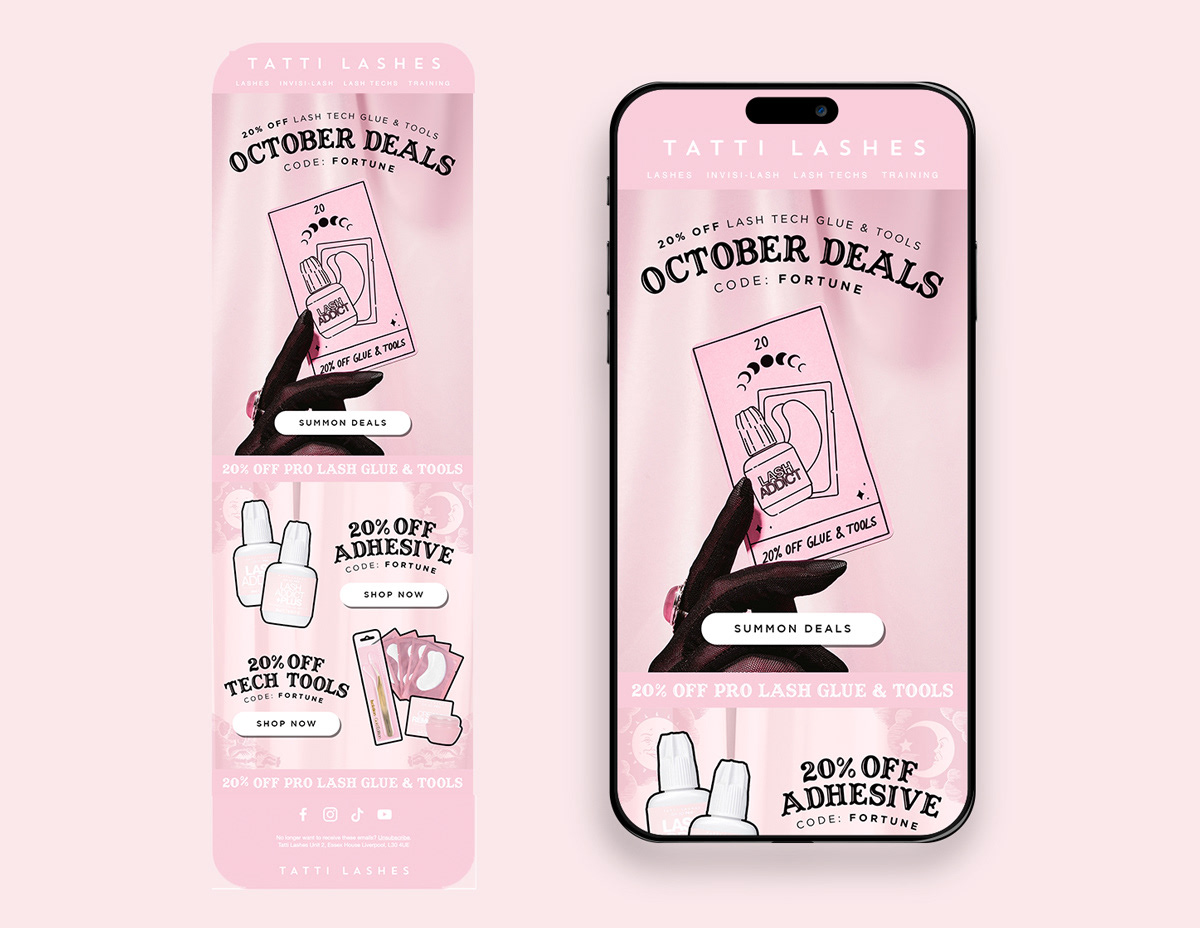 Tarot-themed lash tech October deals email