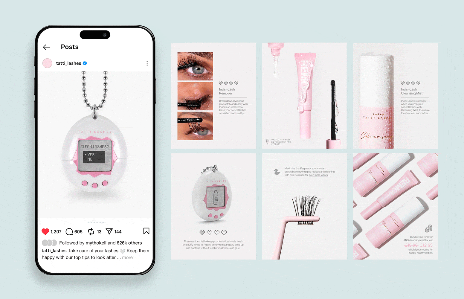 Tamagotchi themed social post about caring for lashes