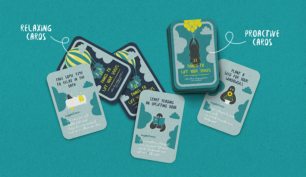 Playing cards with self-care suggestions
