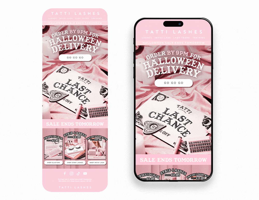 Final call for Halloween delivery email with moving ouija board