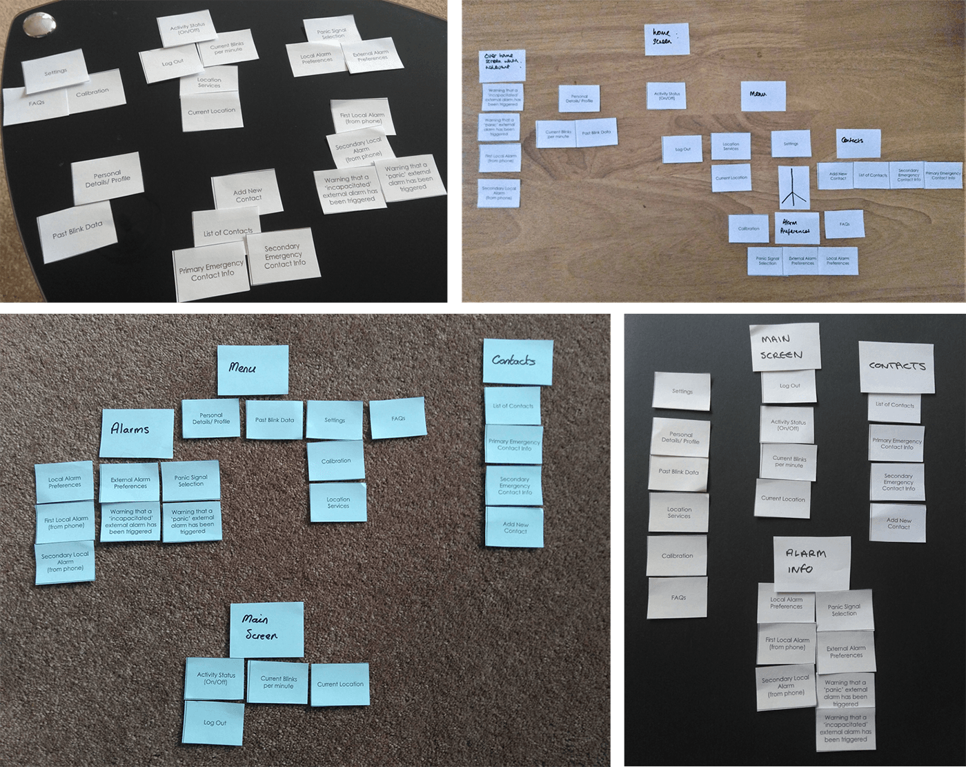 photos of four card sort exercises