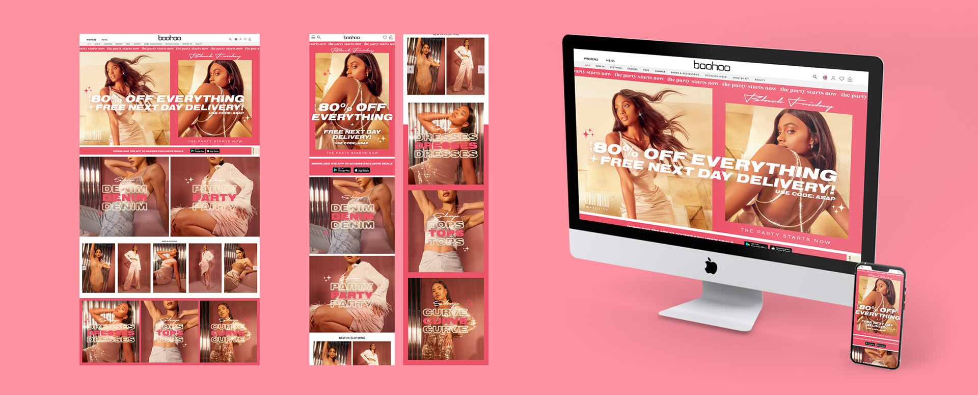 Pink and gold Black Friday homepage design
